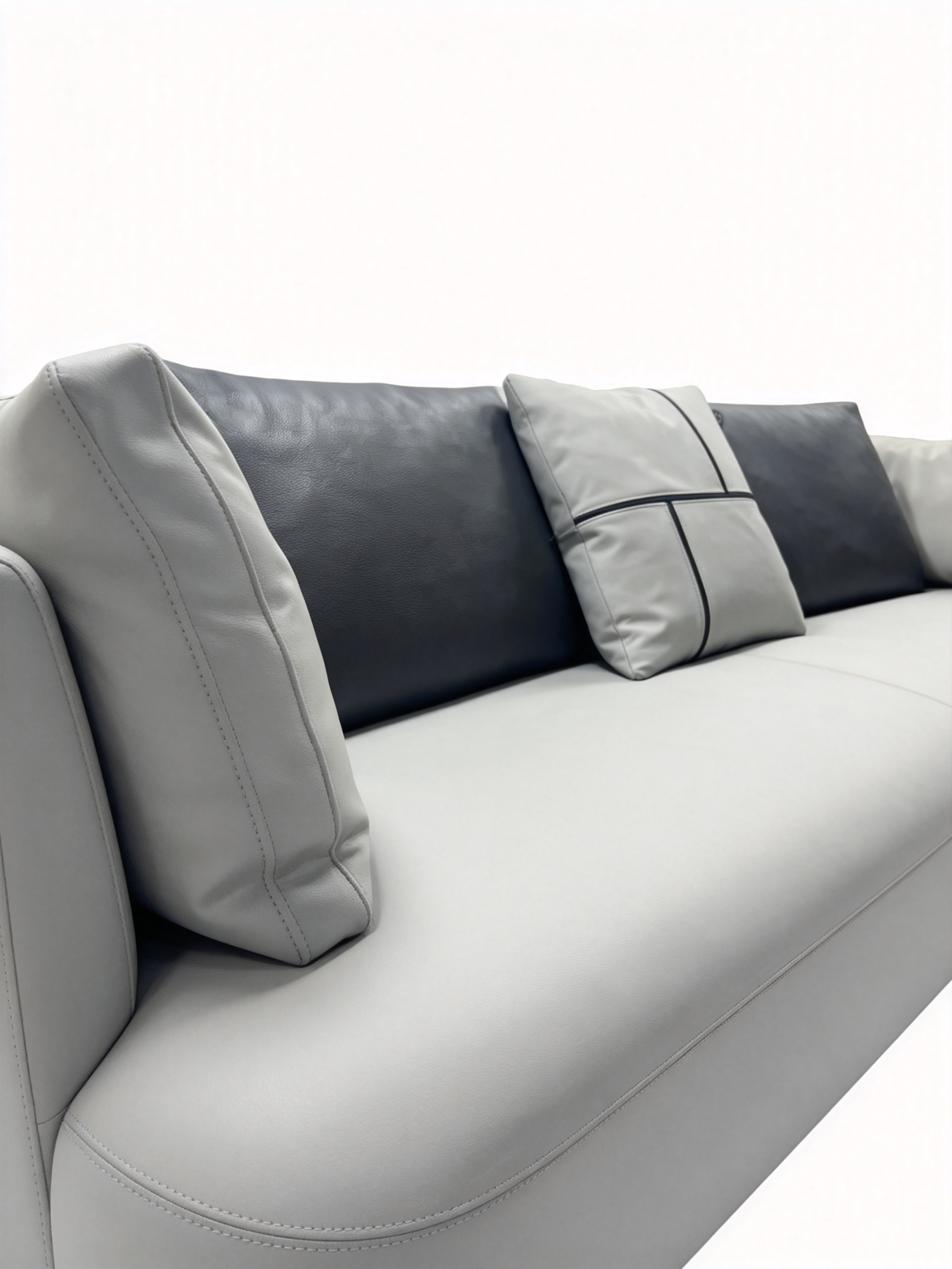 LUSSO Genuine Leather 3-Seater Sofa with Woven Saddle Leather Side Panels
