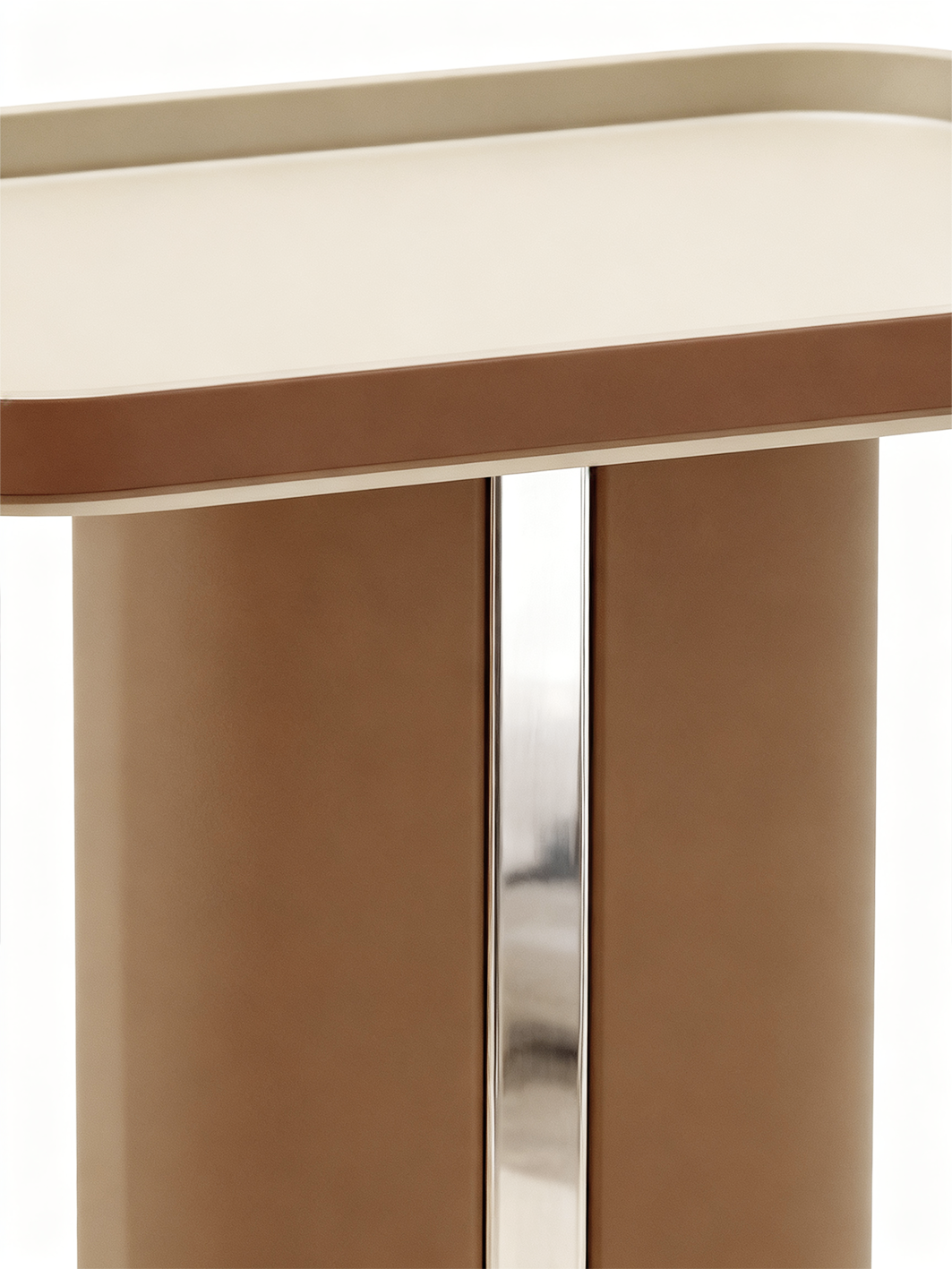 LUMI Saddle Leather Side Table with Mirror Stainless Steel Detail