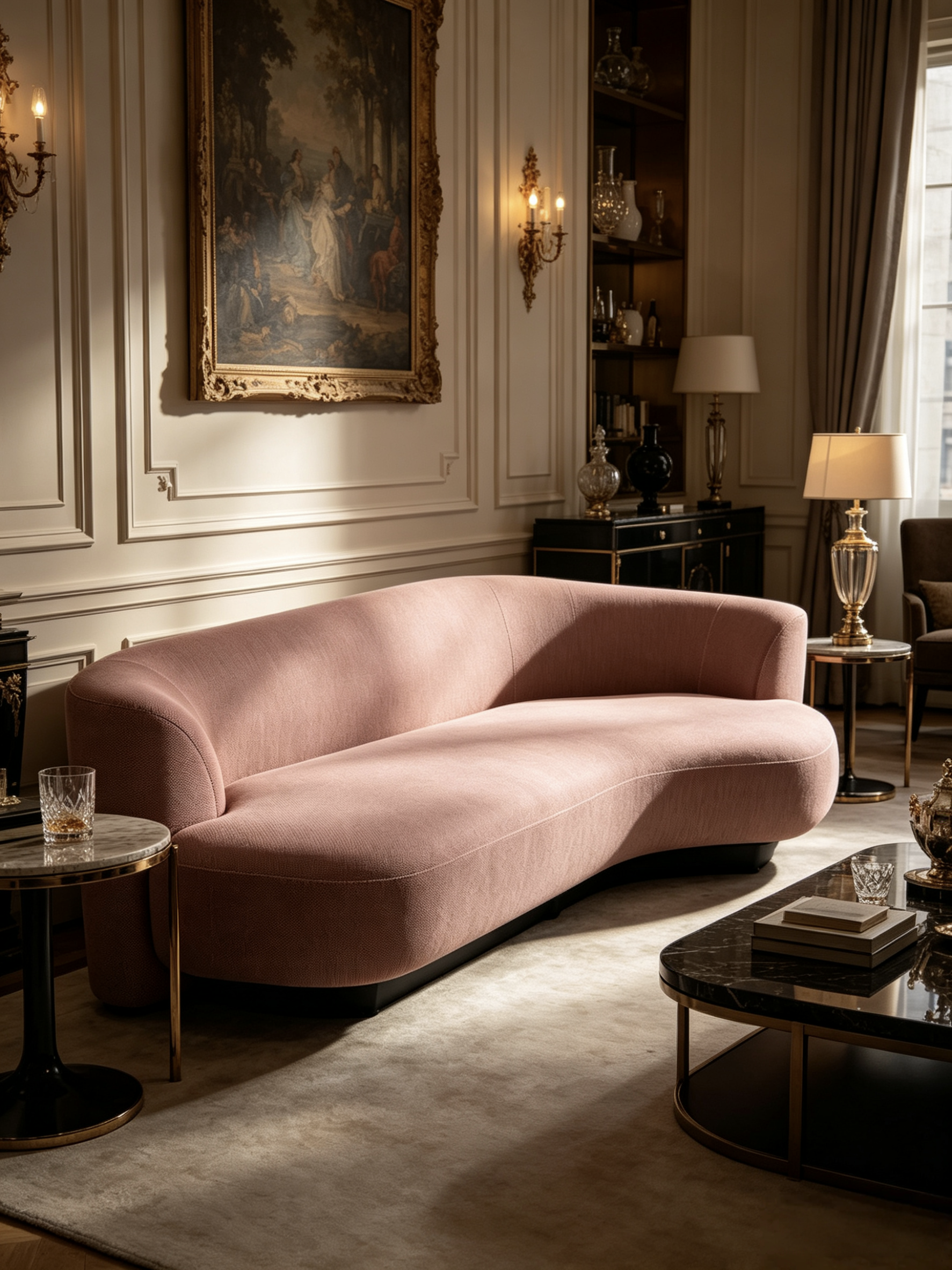 ONDE Blush Pink Curved 3-Seater Sofa