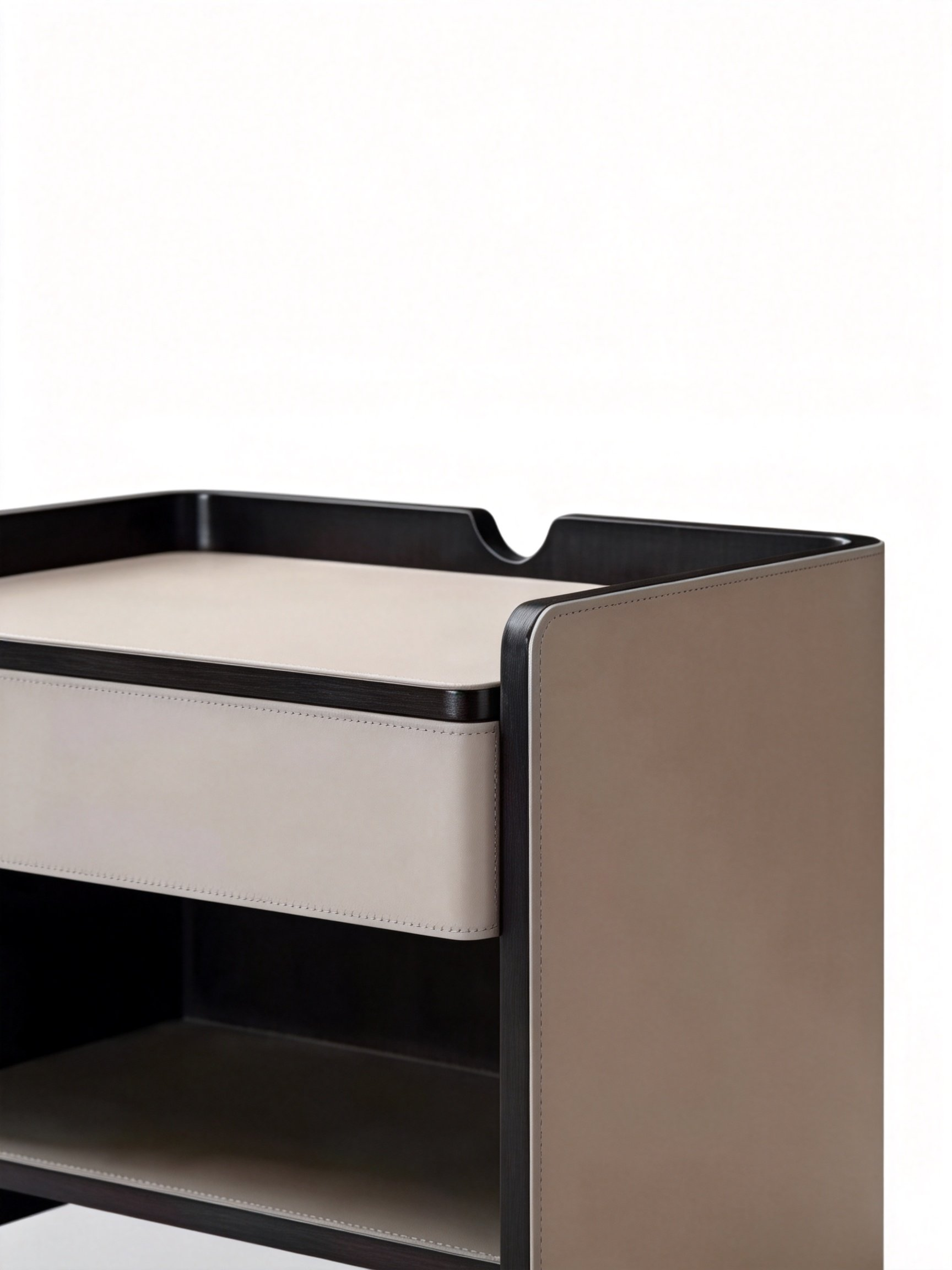 MIST Smoked Wood & Saddle Leather Bedside Table