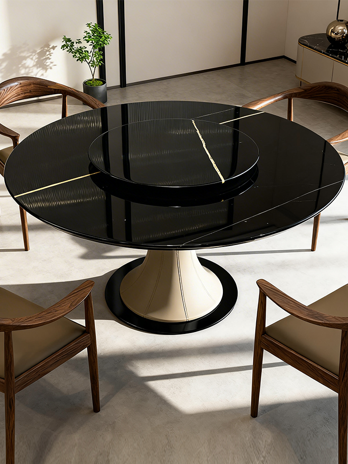 VALEN Marble Dining Table with Lazy Susan