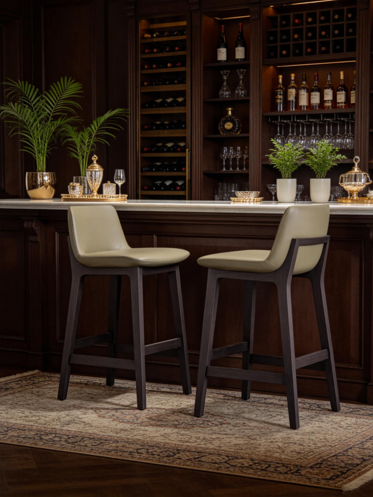 BRUNO Leather & Ash Wood Bar Stool