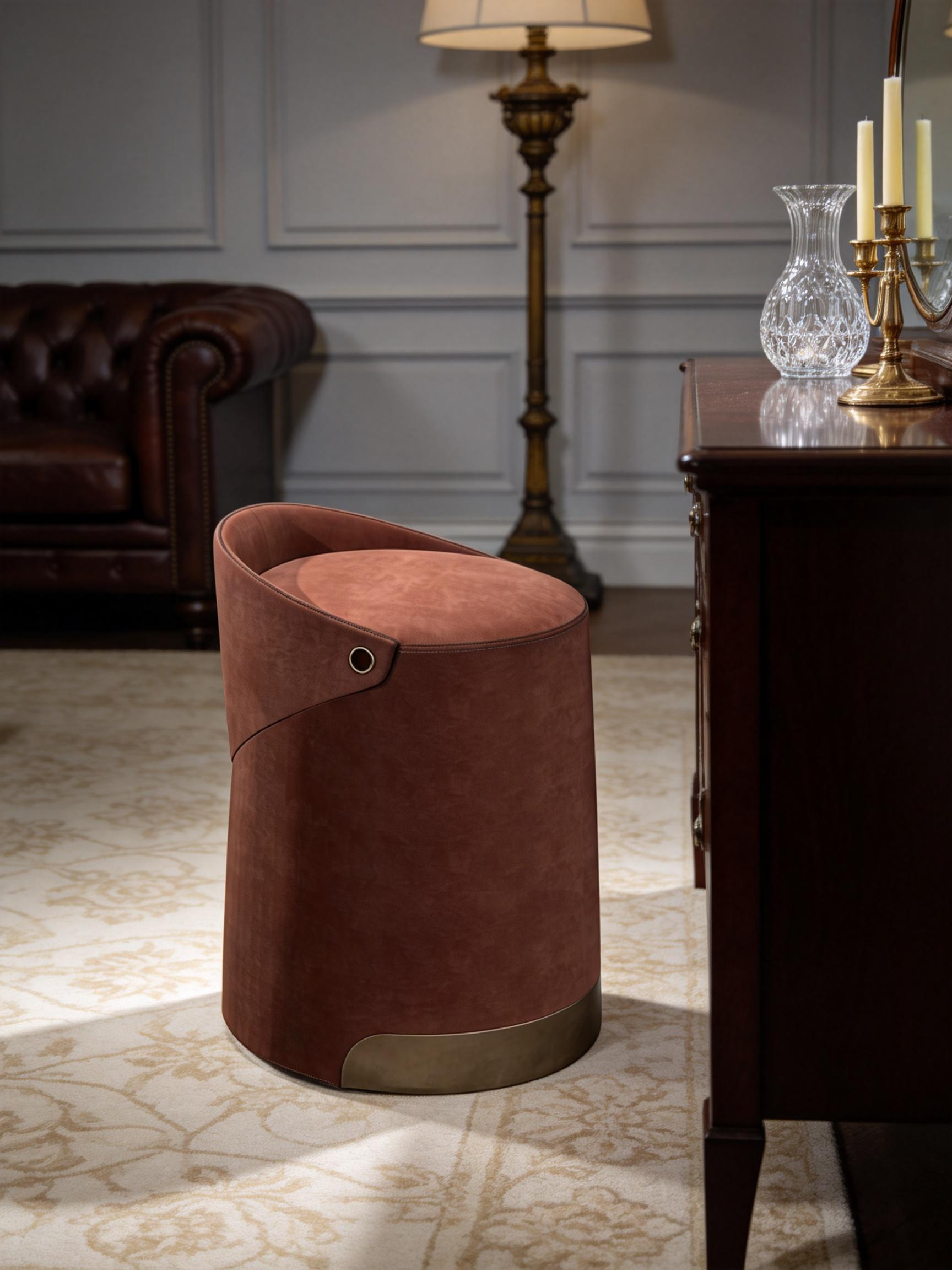 CIRCA Saddle Leather & Suede Fabric Dressing Stool