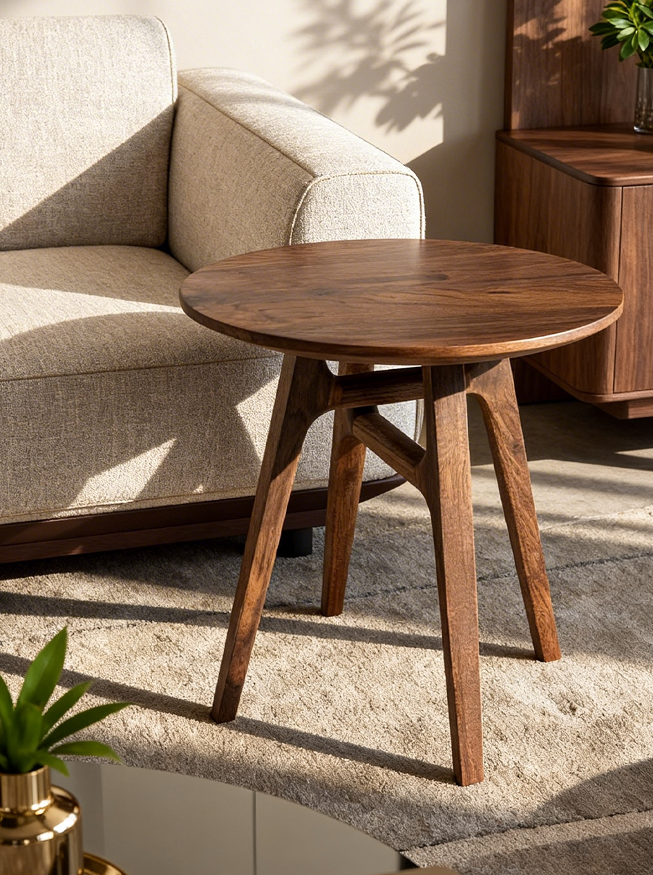 YU Solid Black Walnut Japandi Side Table
