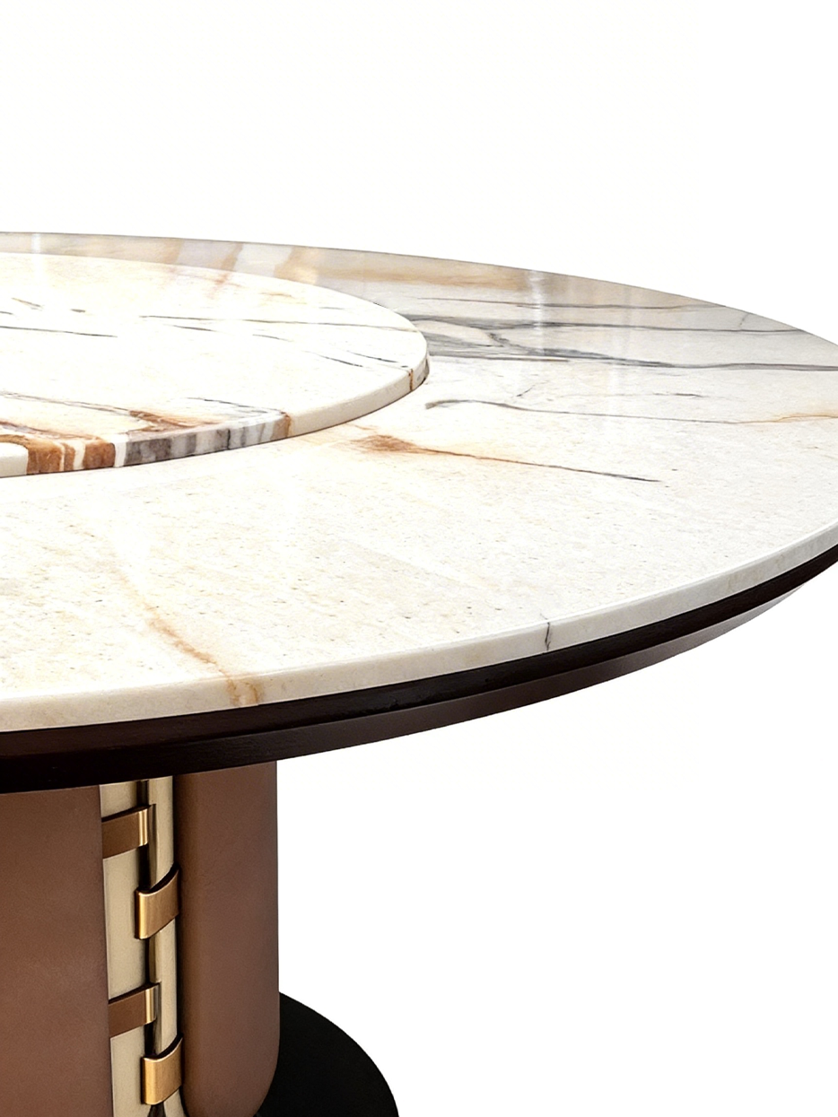 Aurora Calacatta Gold Marble Round Dining Table with Electric Lift Turntable
