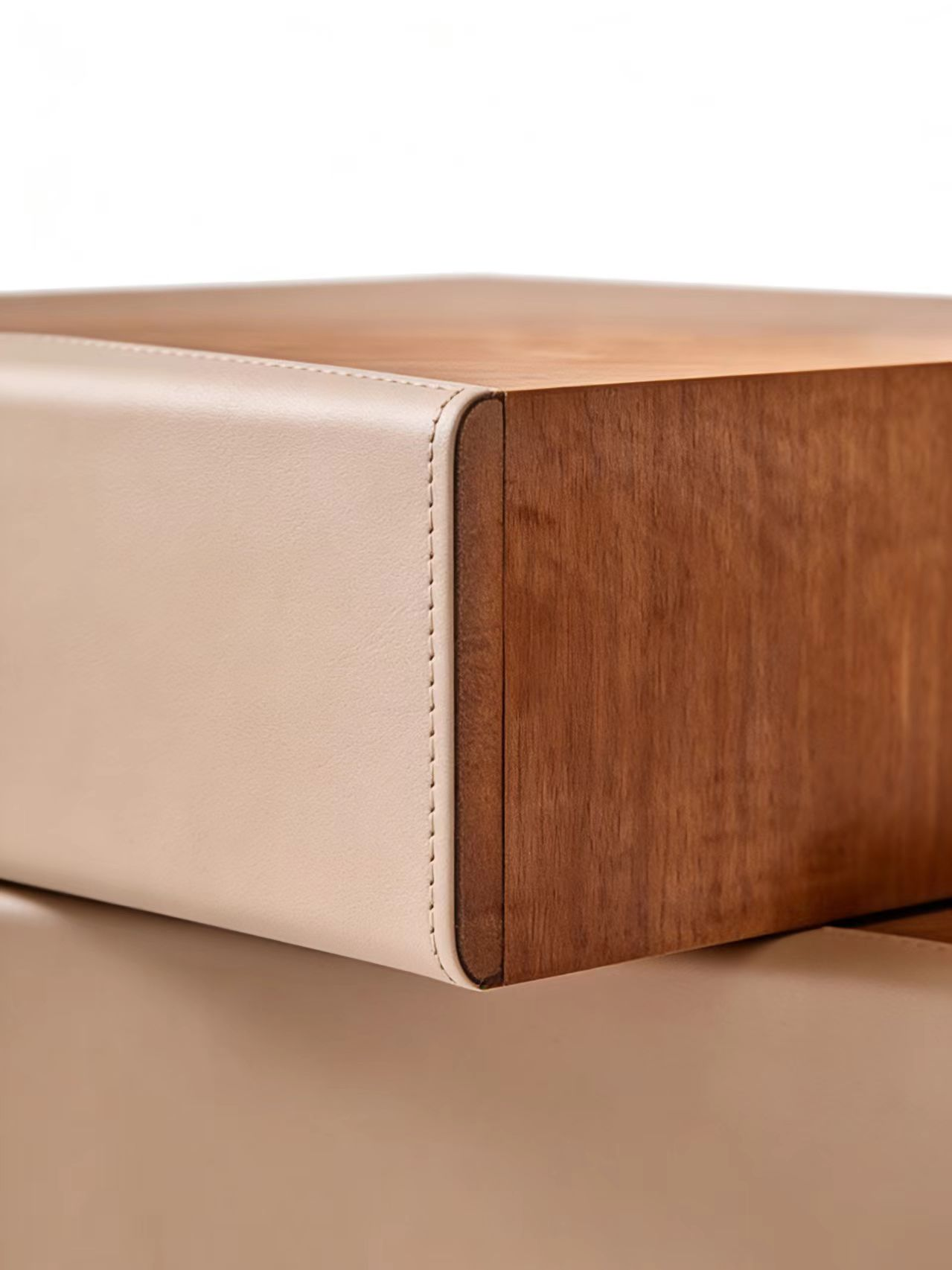 PINE Stacked Walnut & Saddle Leather Bedside Table