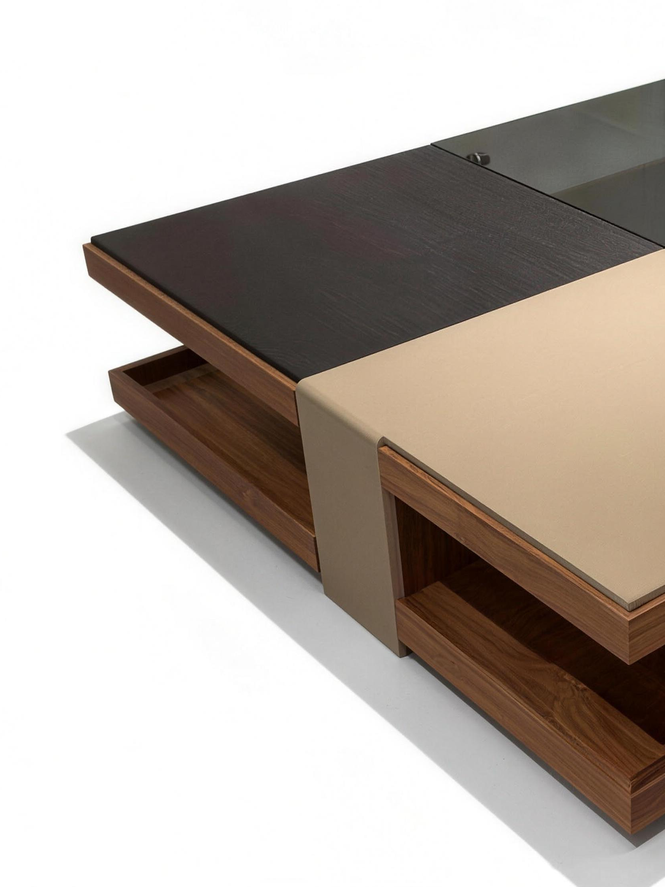Havenwood Geometric Glass & Saddle Leather Coffee Table
