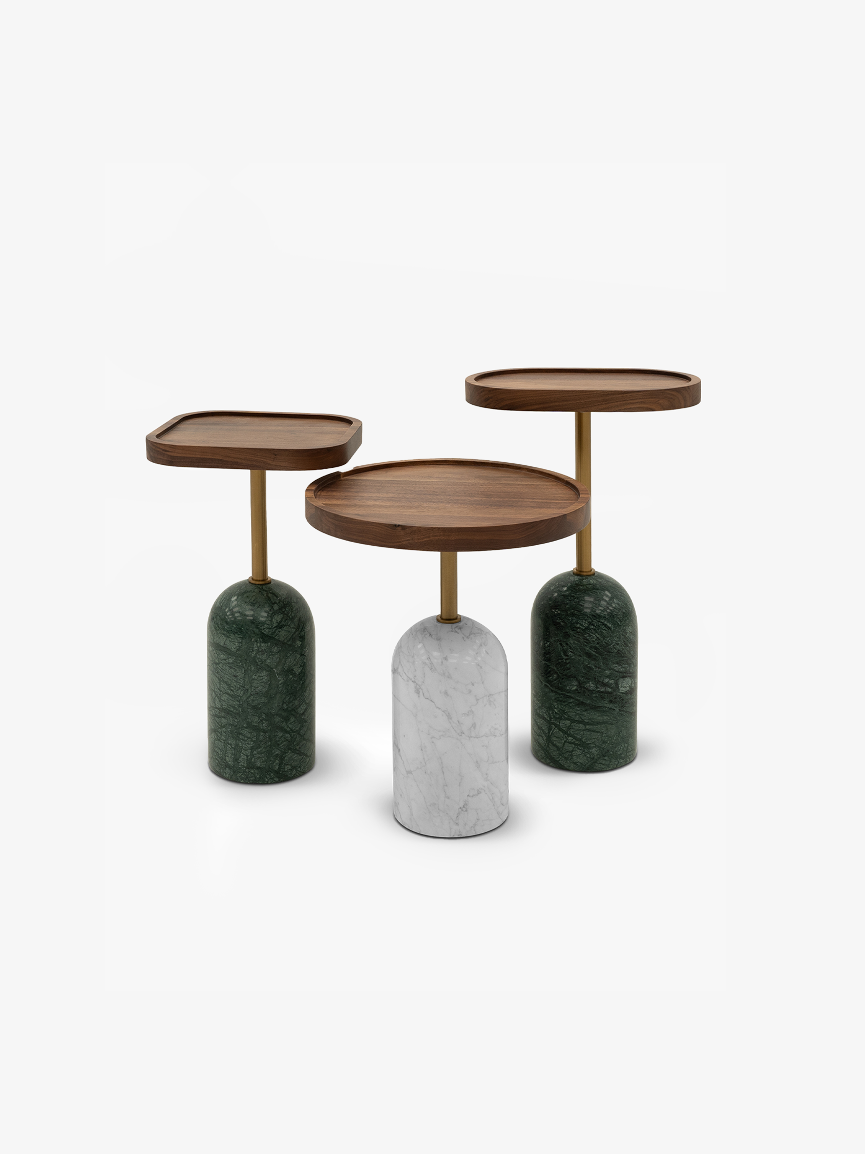 KORE Solid Black Walnut Nest of 3 Side Tables with Marble Bases