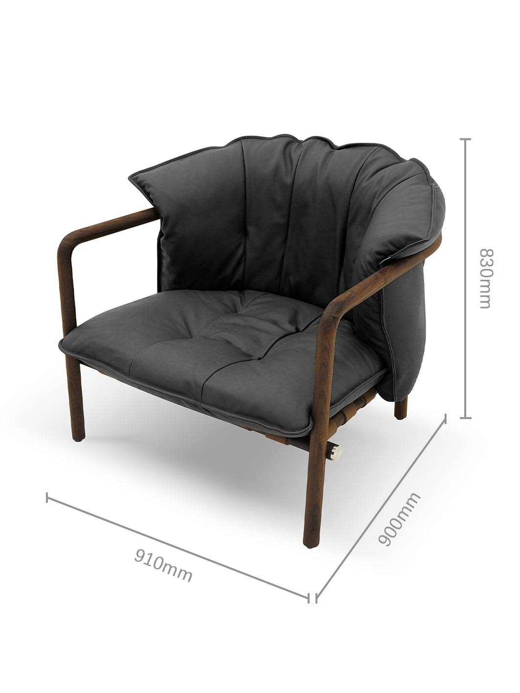 PETAL Solid Black Walnut & Pebbled Leather Lounge Chair