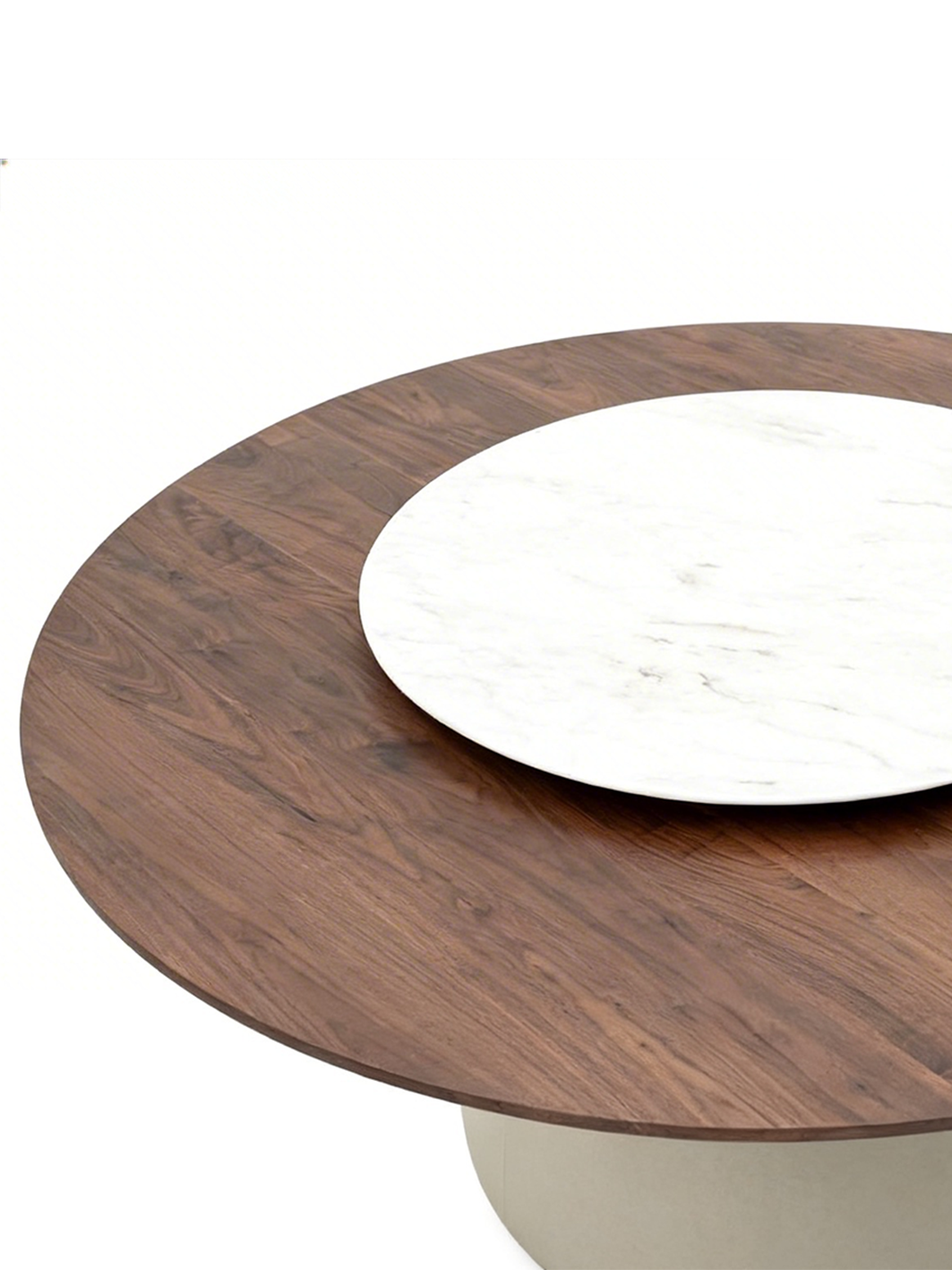 OVA Walnut Round Dining Table with Removable Marble Lazy Susan