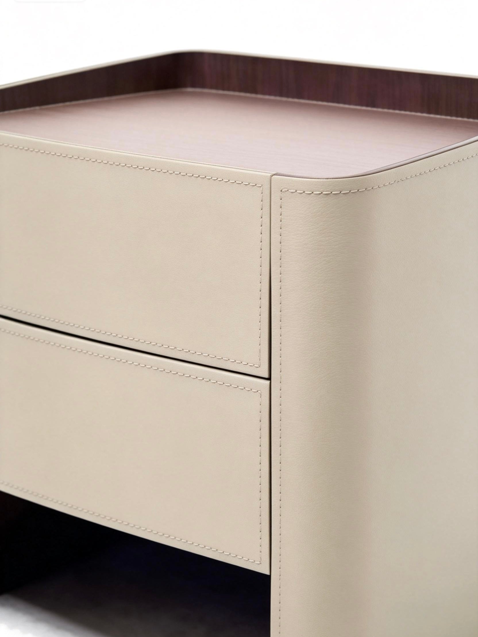 SADDLE Two-Drawer Bedside Table with Saddle Leather Finish