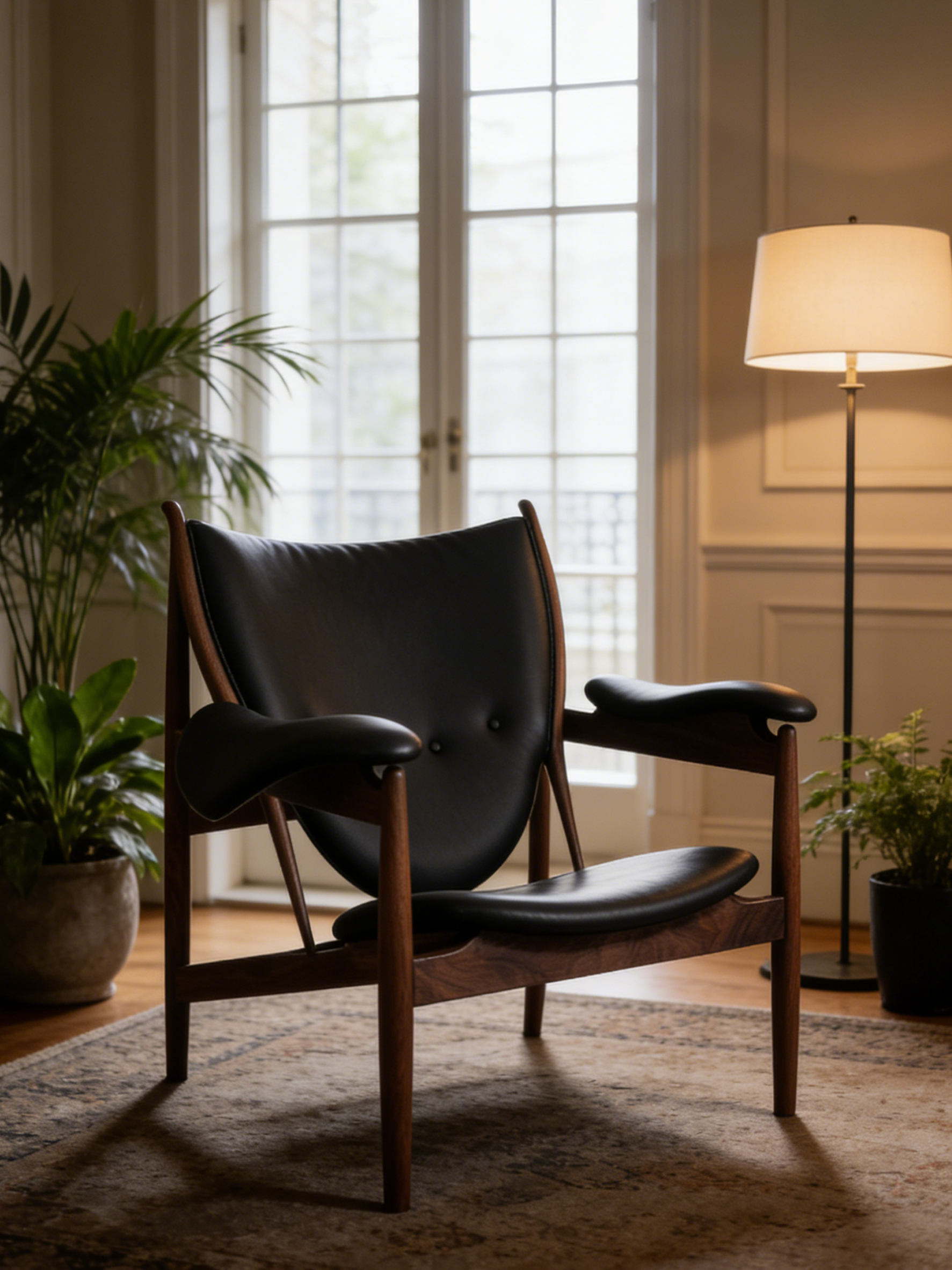 Black Walnut Full-Grain Leather Chieftain-Inspired Lounge Chair
