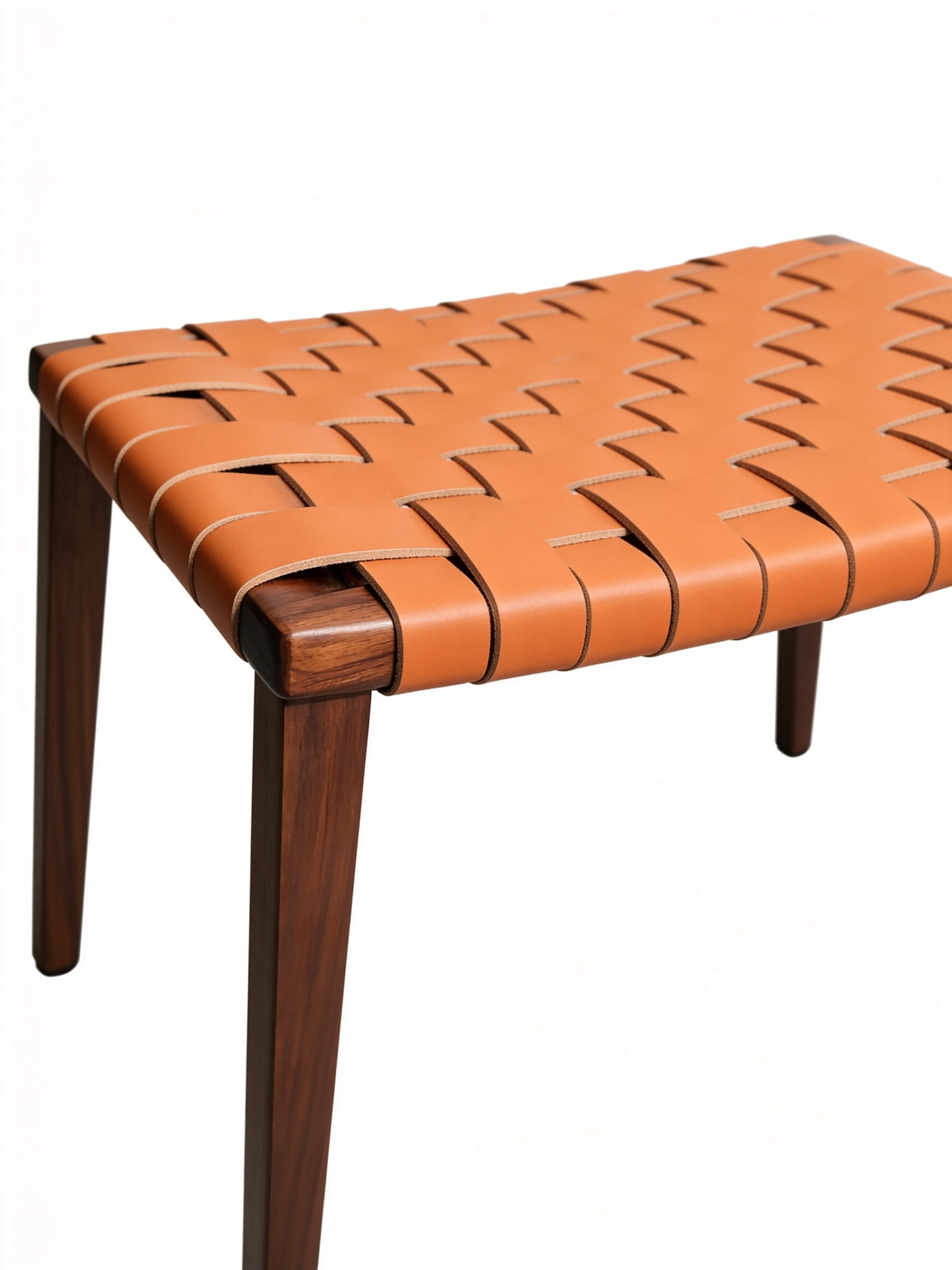 NERO Black Walnut Woven Saddle Leather Bench