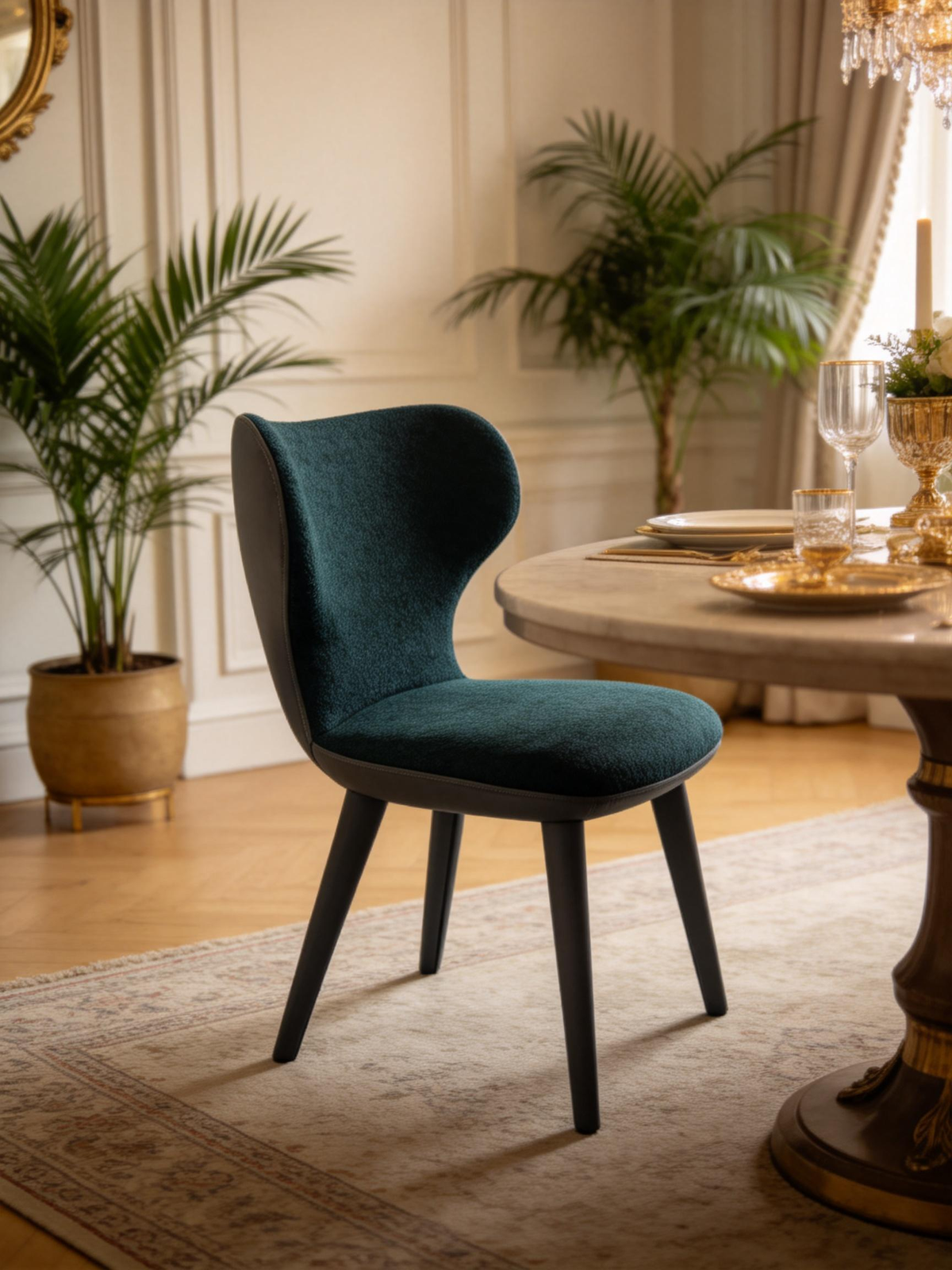 AERIAL Bouclé & Faux Leather Dining Chair