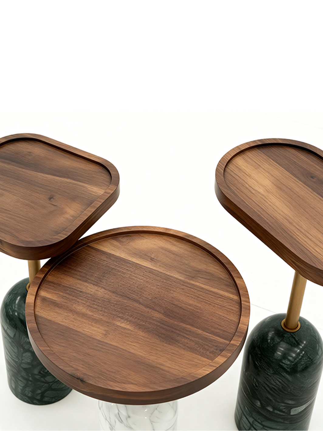 KORE Solid Black Walnut Nest of 3 Side Tables with Marble Bases