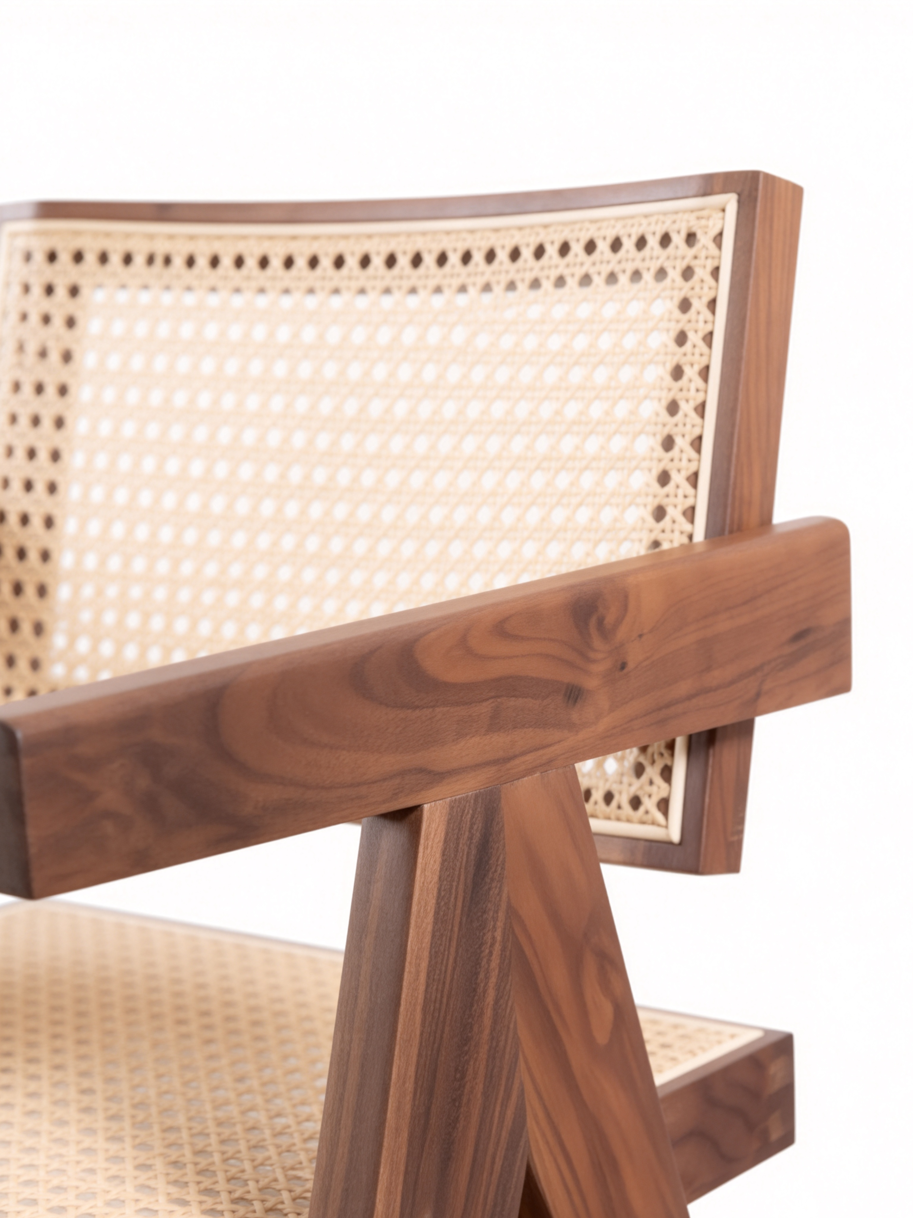 SERATA Walnut Rattan Dining Chair with Armrests