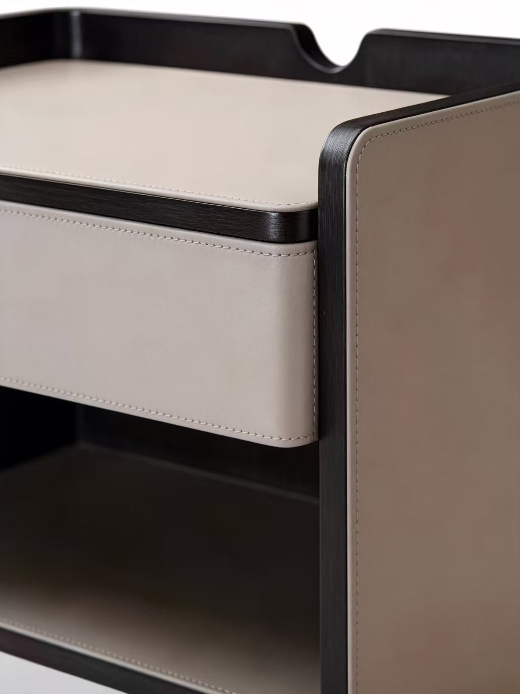 MIST Smoked Wood & Saddle Leather Bedside Table