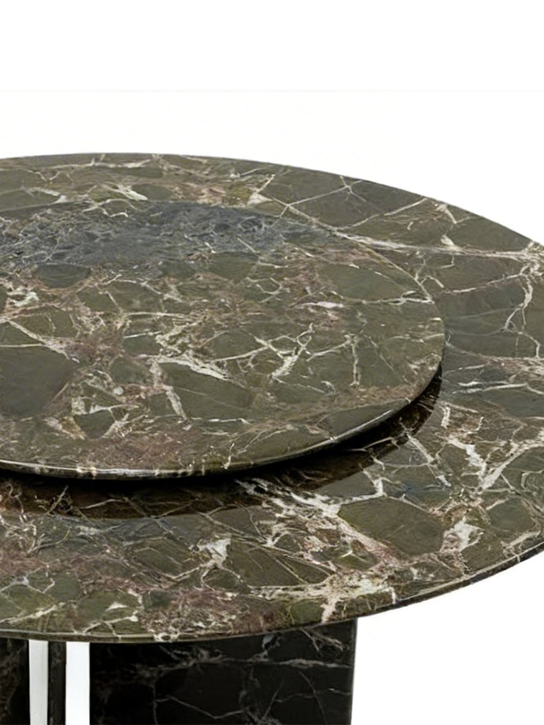BRERA Prato Green Marble Round Dining Table with Lazy Susan