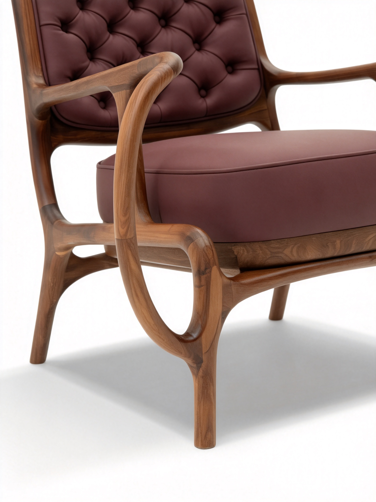 HYMN Solid Black Walnut & Quilted Leather Lounge Chair