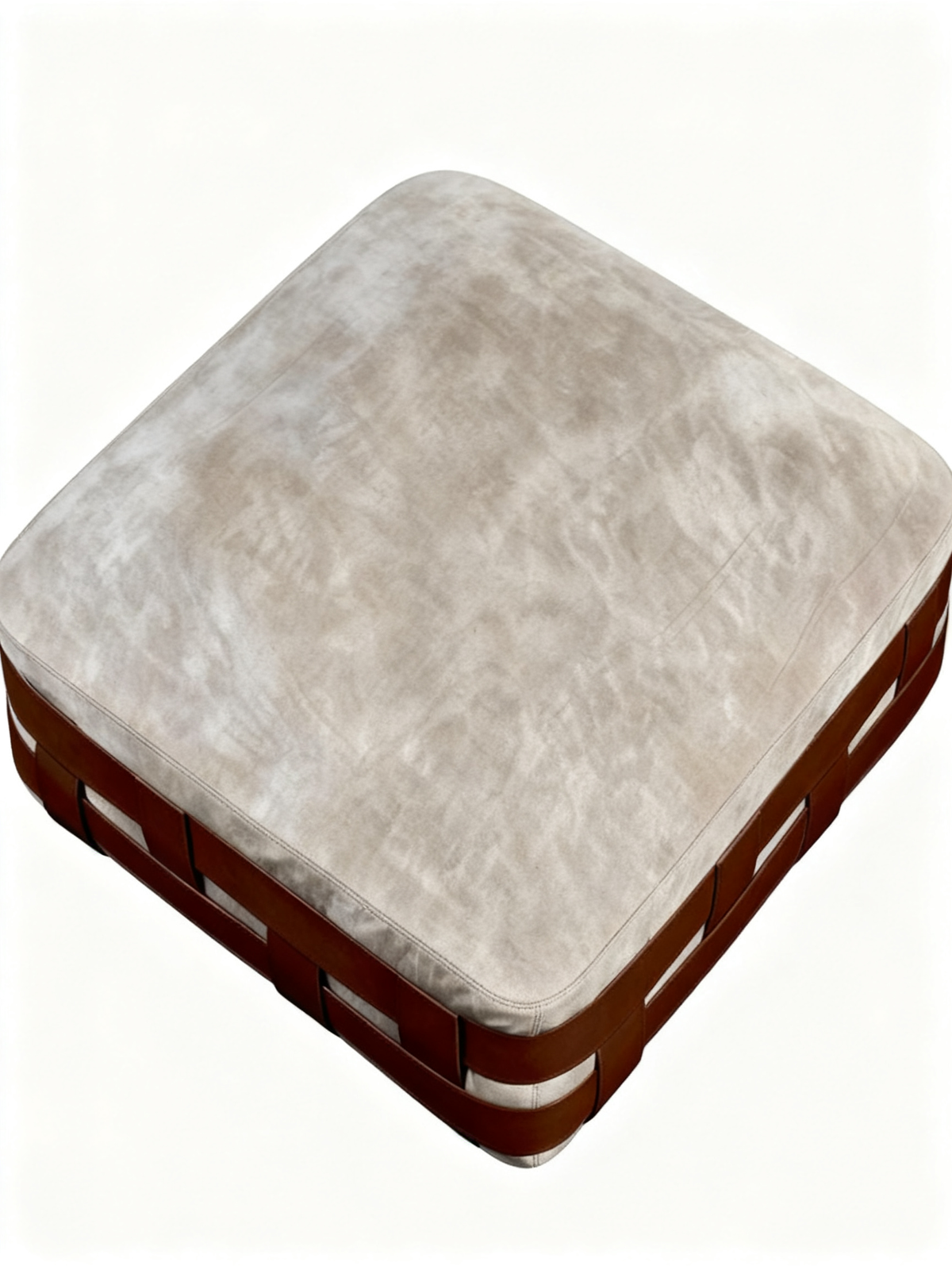 LUCCA Woven Saddle Leather Large Square Pouffe