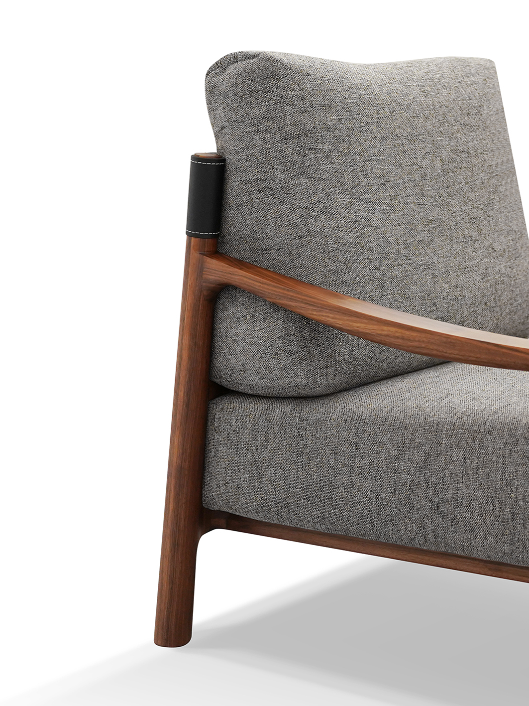 Black Walnut Fabric Accent Chair with Saddle Leather Wrap