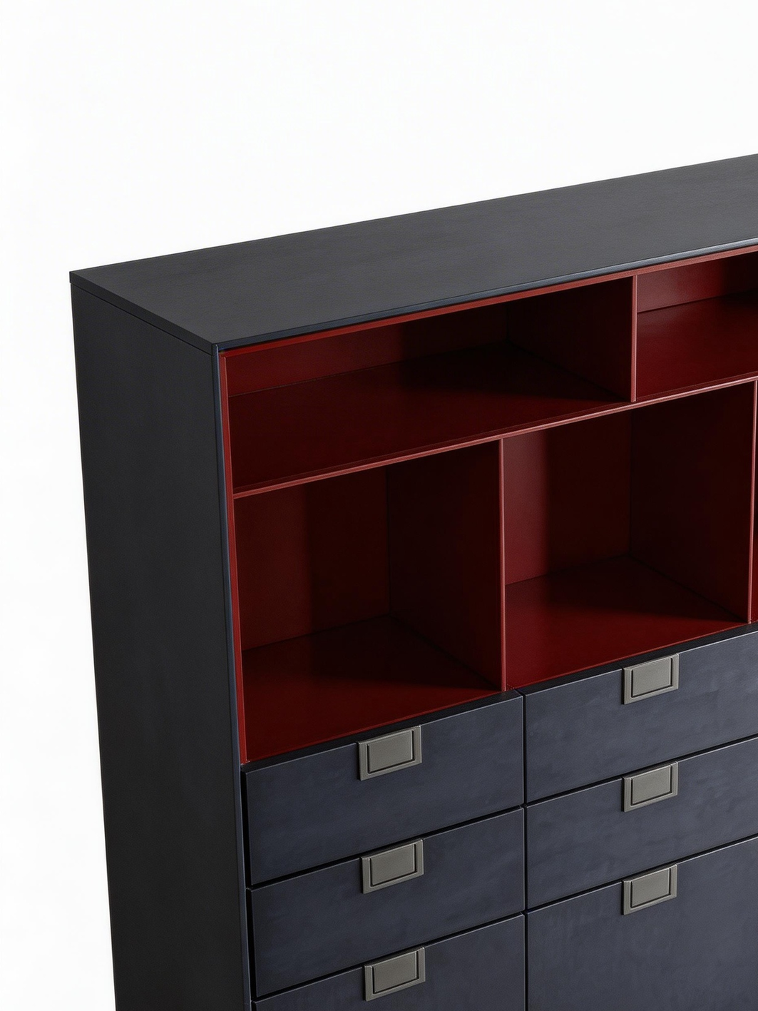 NOCTIS Dark Blue Lacquered Wine Cabinet with Stainless Steel Base