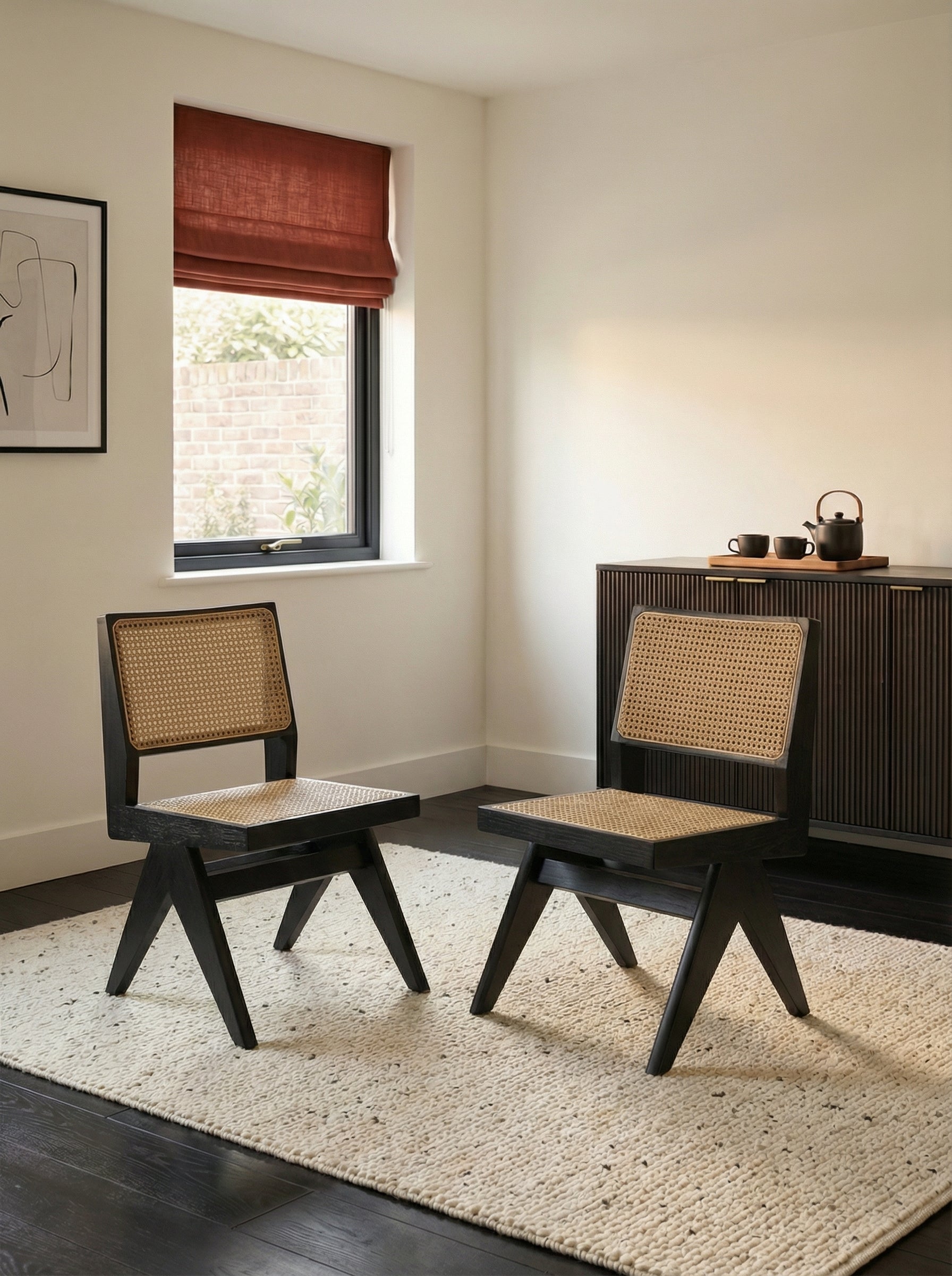 SERATA Black Ash Wood & Rattan Dining Chair