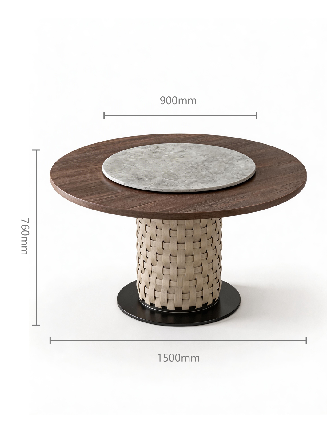 Aveline Walnut & Saddle Leather Round Dining Table with Marble Turntable