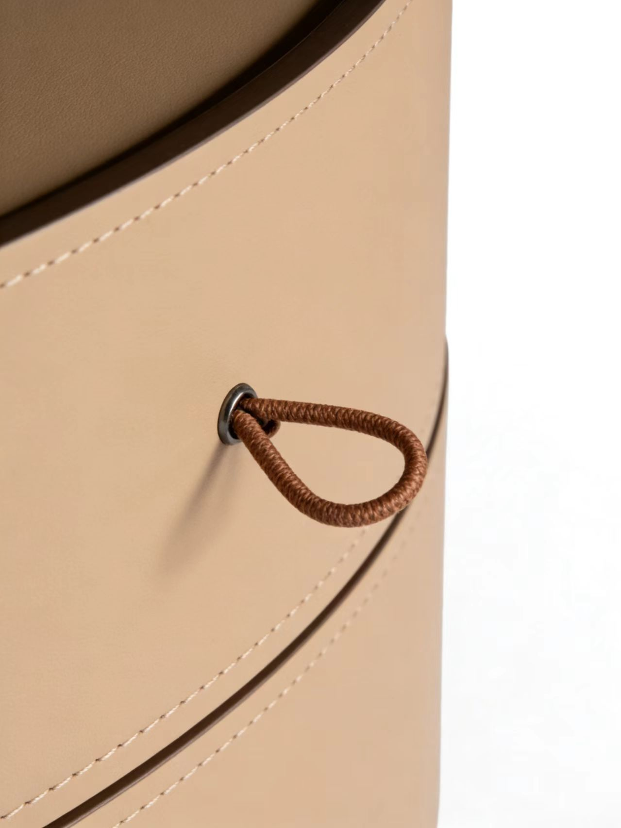 STACK Round Saddle Leather Three-Drawer Bedside Table