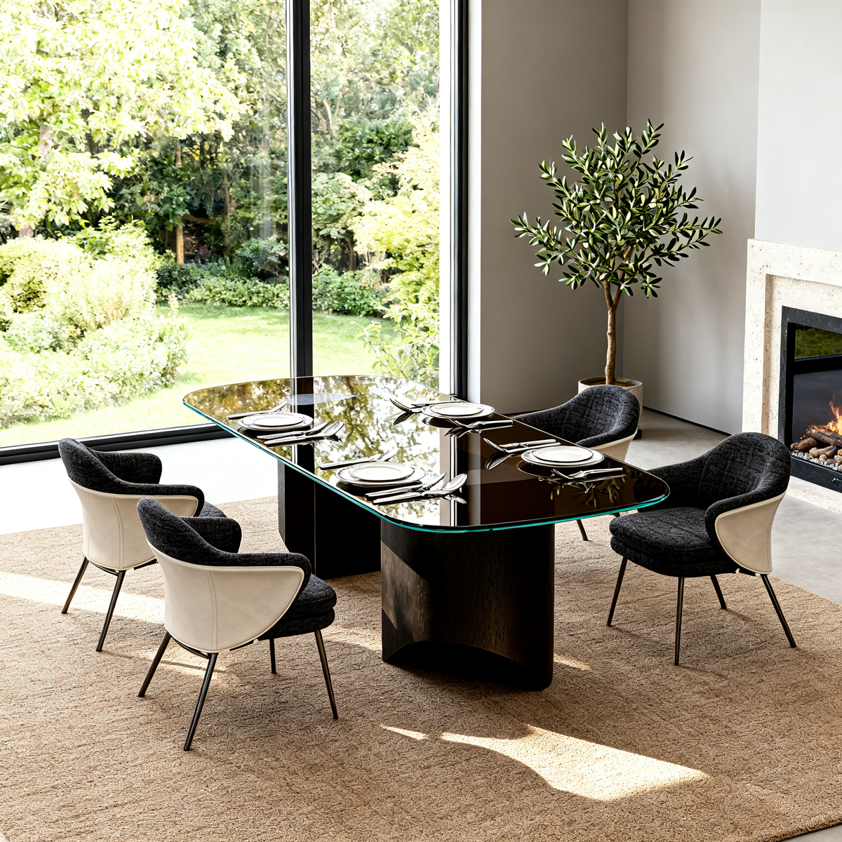 SOLEN Smoked Glass Dining Table