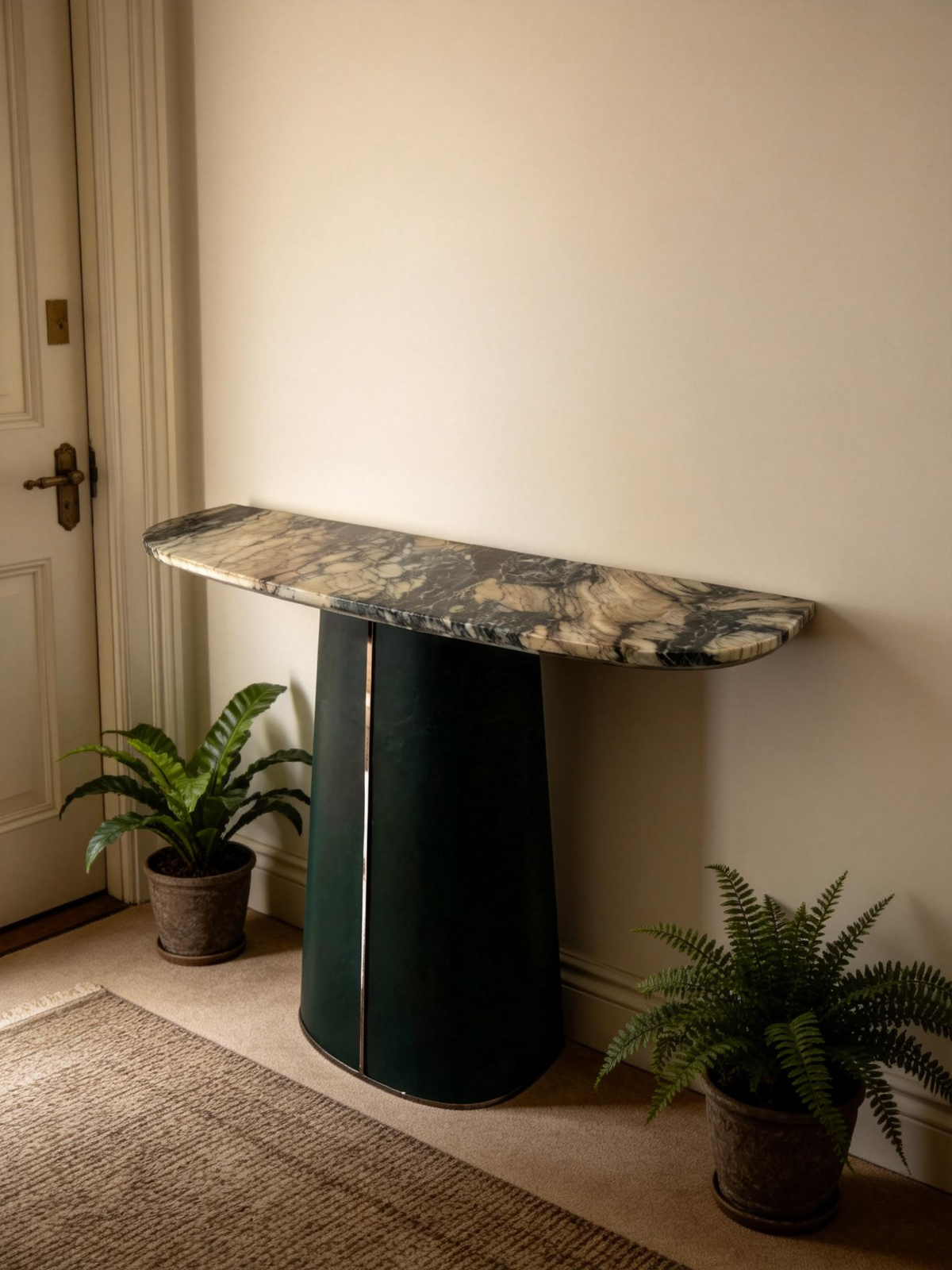 VERO Picasso Marble & Saddle Leather Console Table