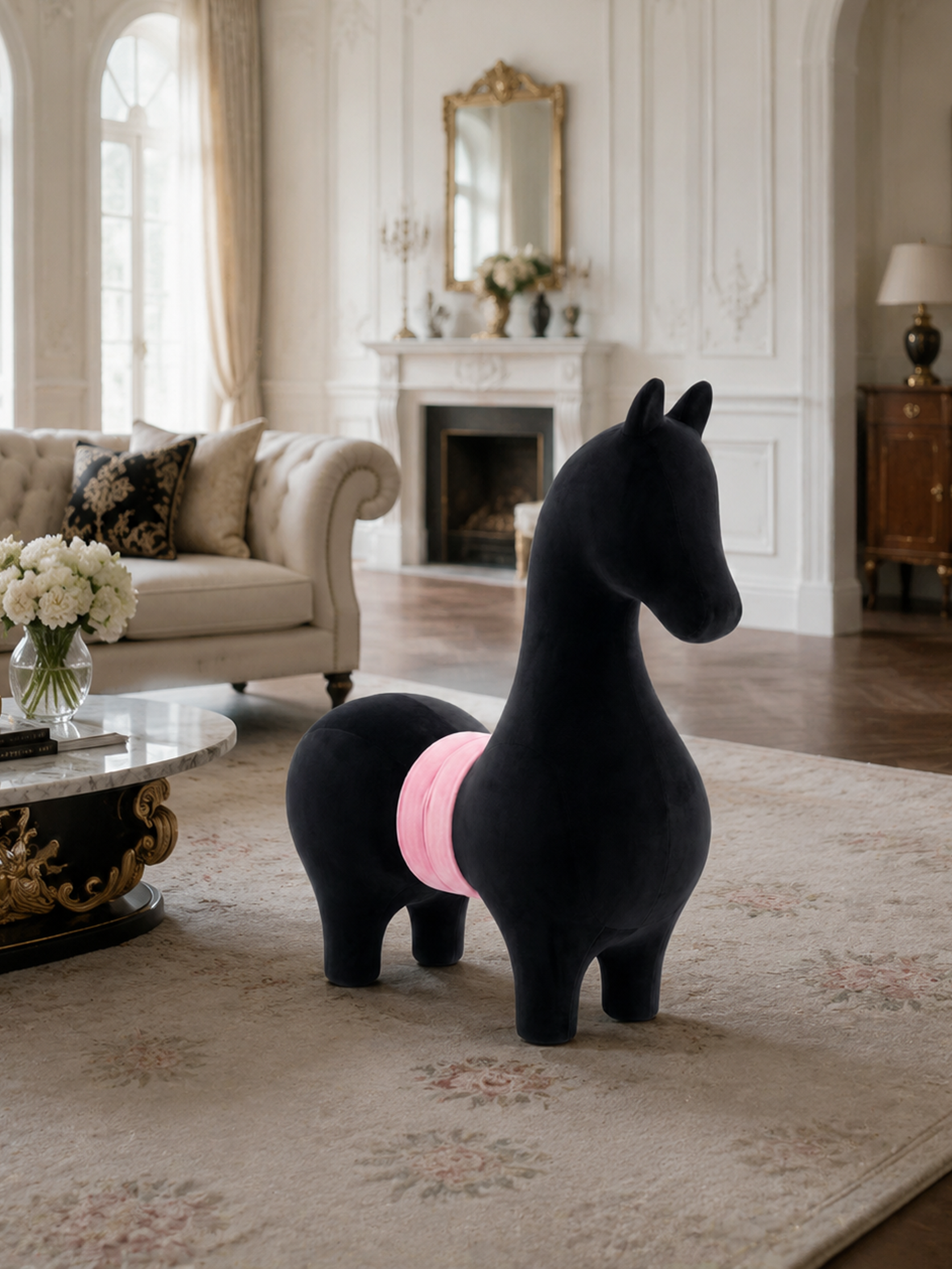 NOIR Horse Velvet Ride-On Stool