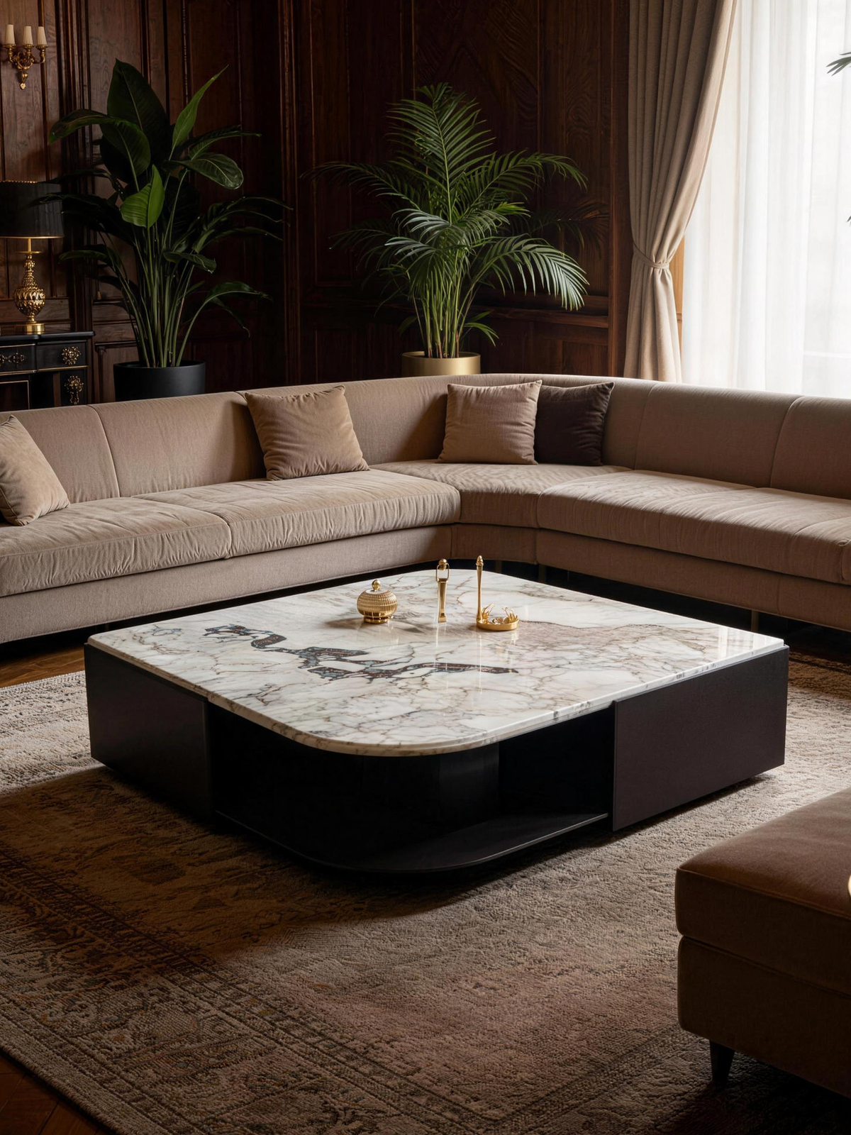Veyra Contemporary Marble Coffee Table with Leather Base