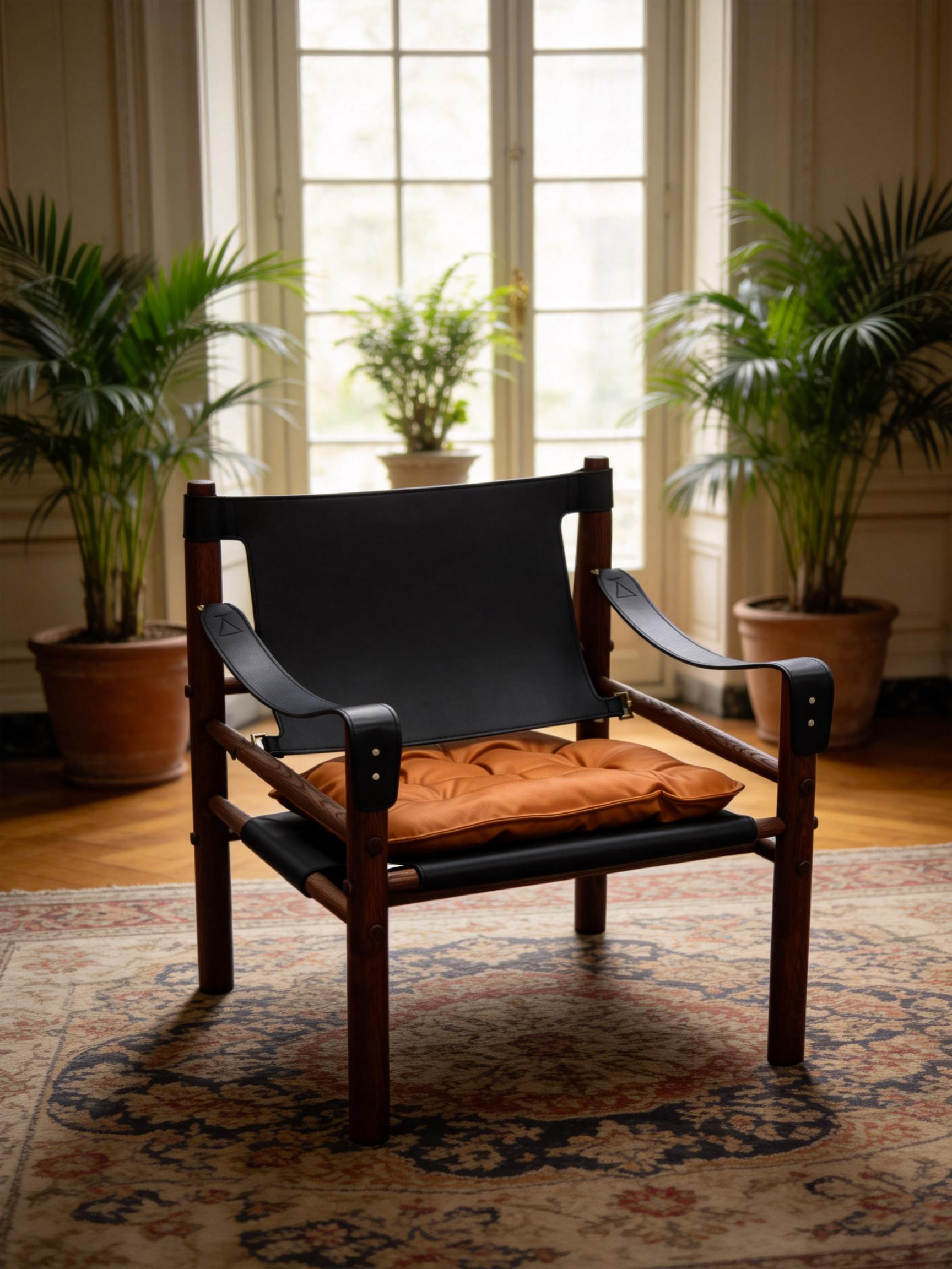 SIRIO Solid Ash & Saddle Leather Safari Lounge Chair