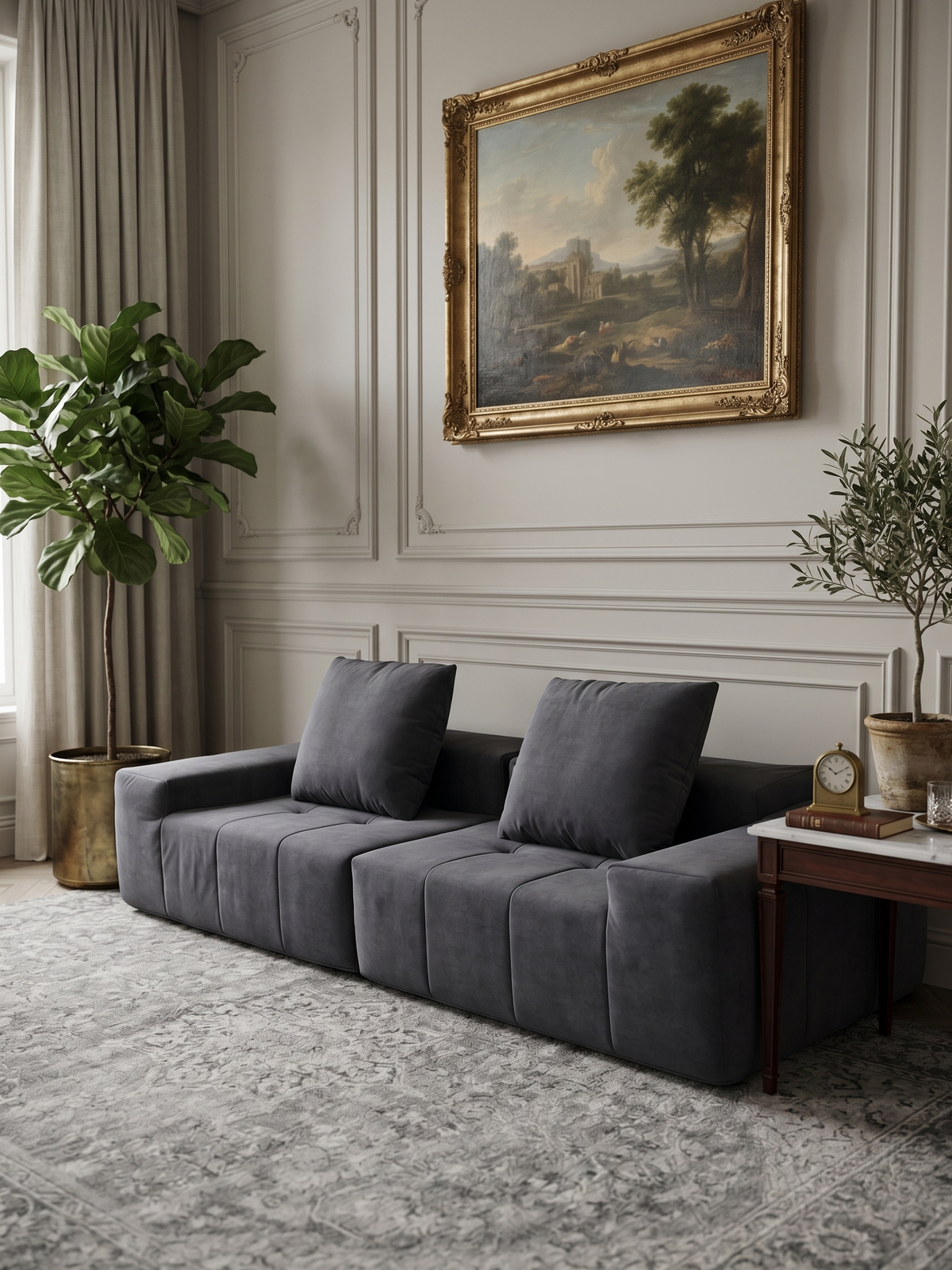 STONE 4-Seater Self-Expanding Velvet Sofa