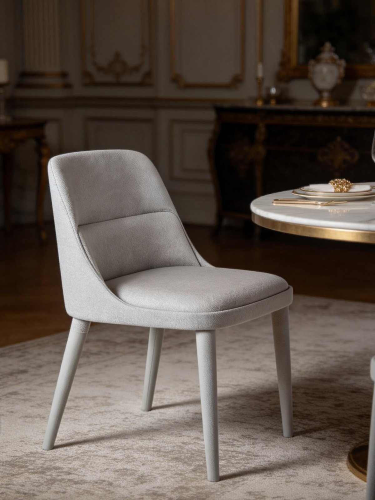 ELVIN Grey Fabric and Wood Dining Chair