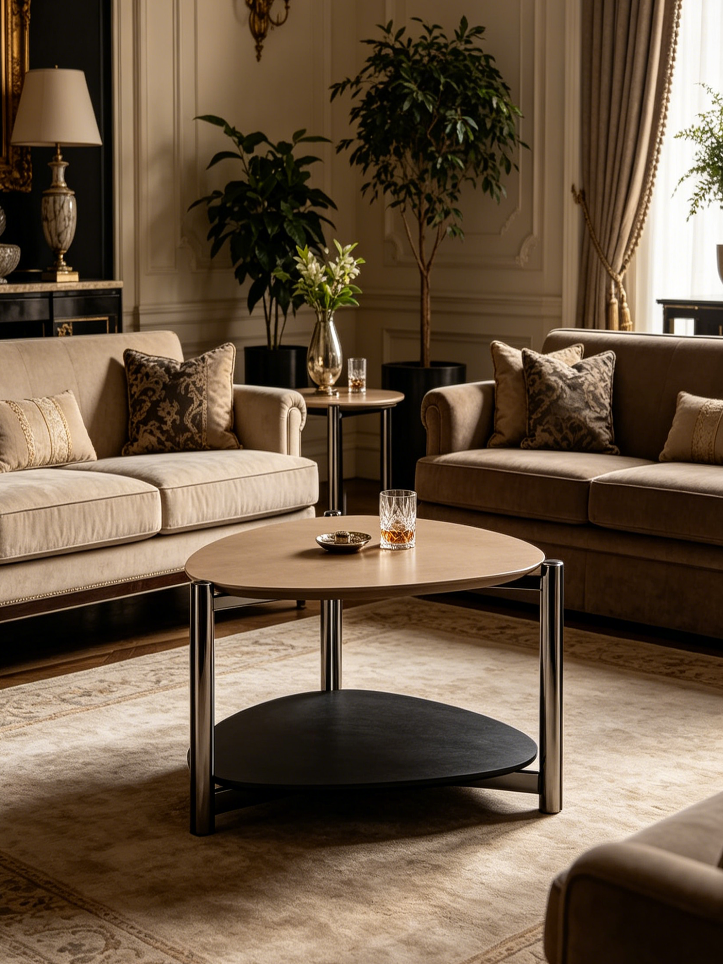 Lira Saddle Leather & Smoked Glass Side Table
