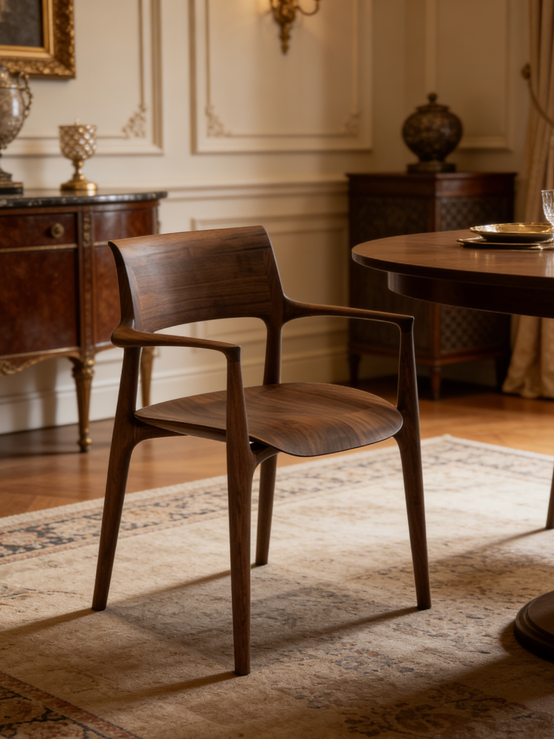 LENA Designer Solid Black Walnut Dining Chair with Armrests
