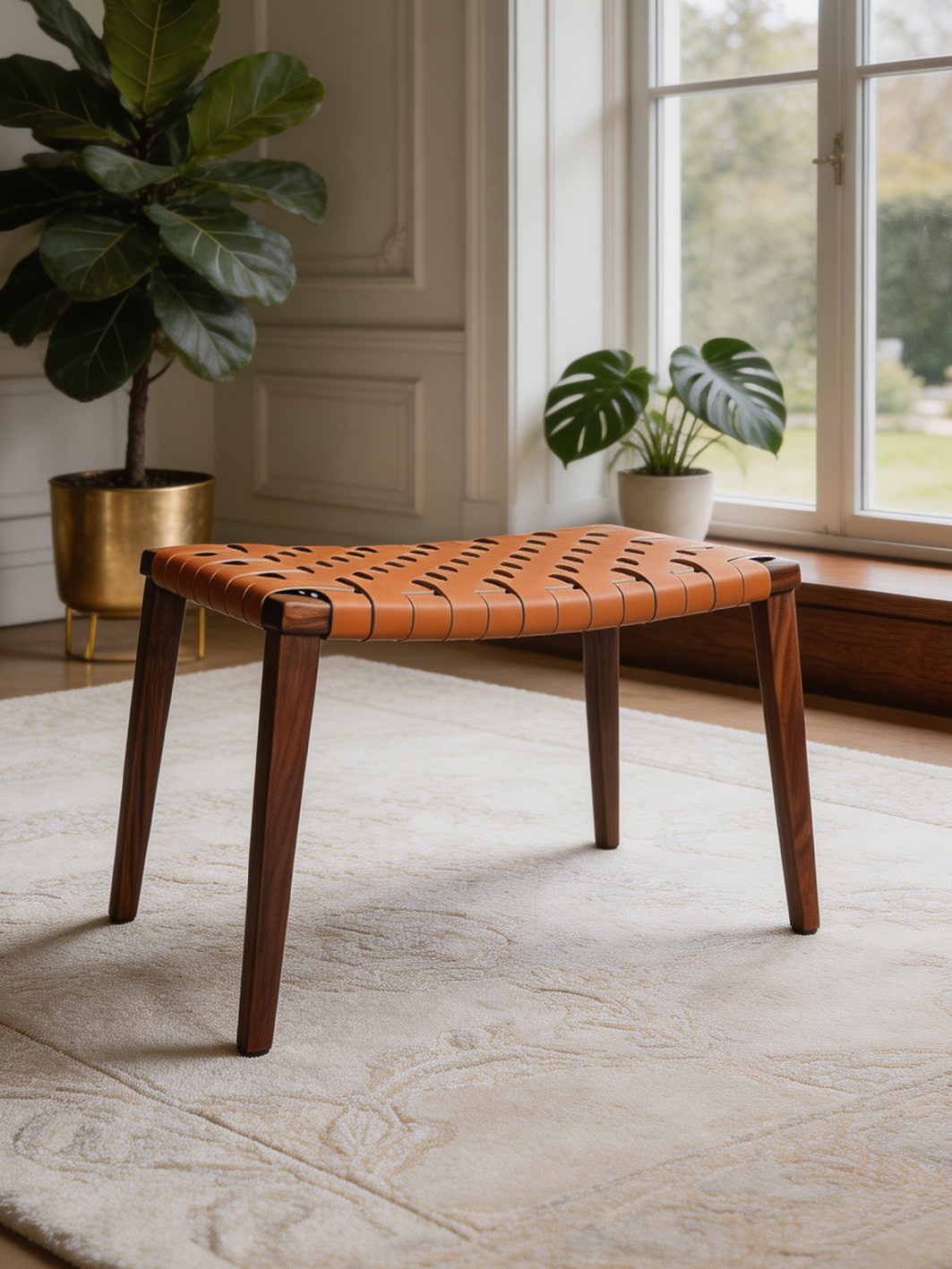 NERO Black Walnut Woven Saddle Leather Bench