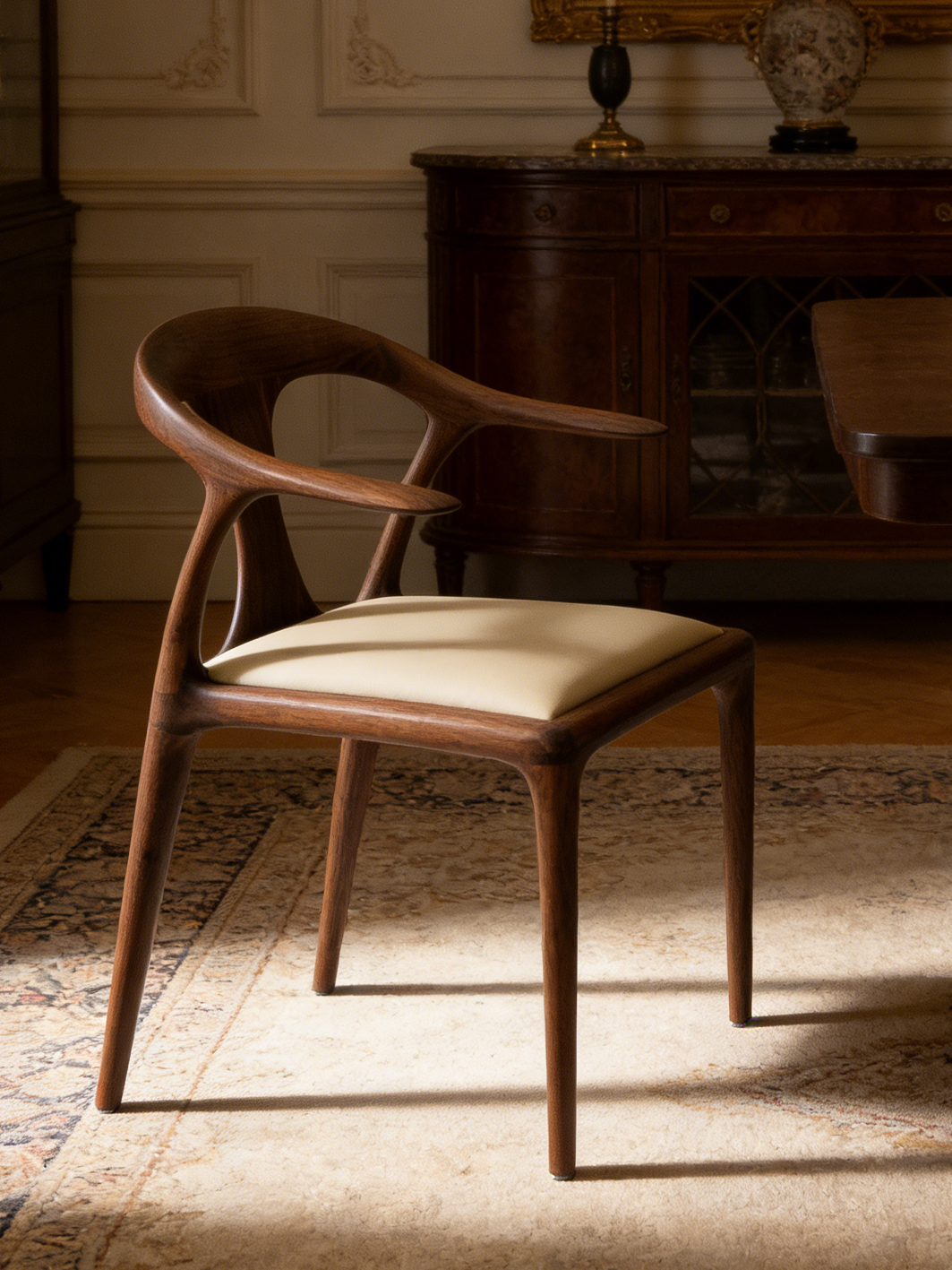 CREST Solid Black Walnut Yoke-Back Dining Chair