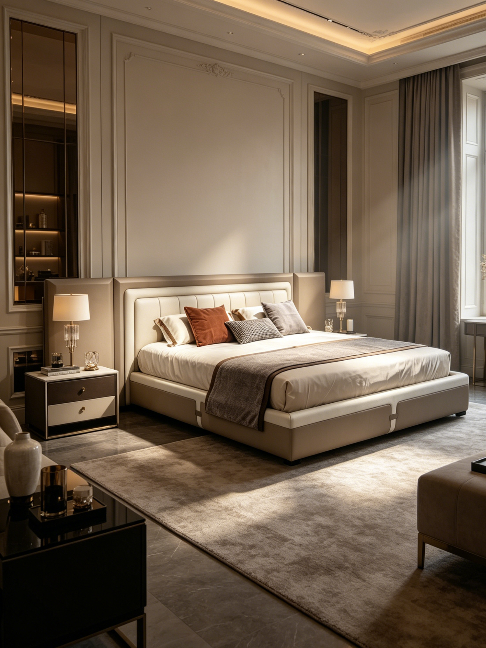 Deco Luxury Genuine Leather & Solid Wood Bed