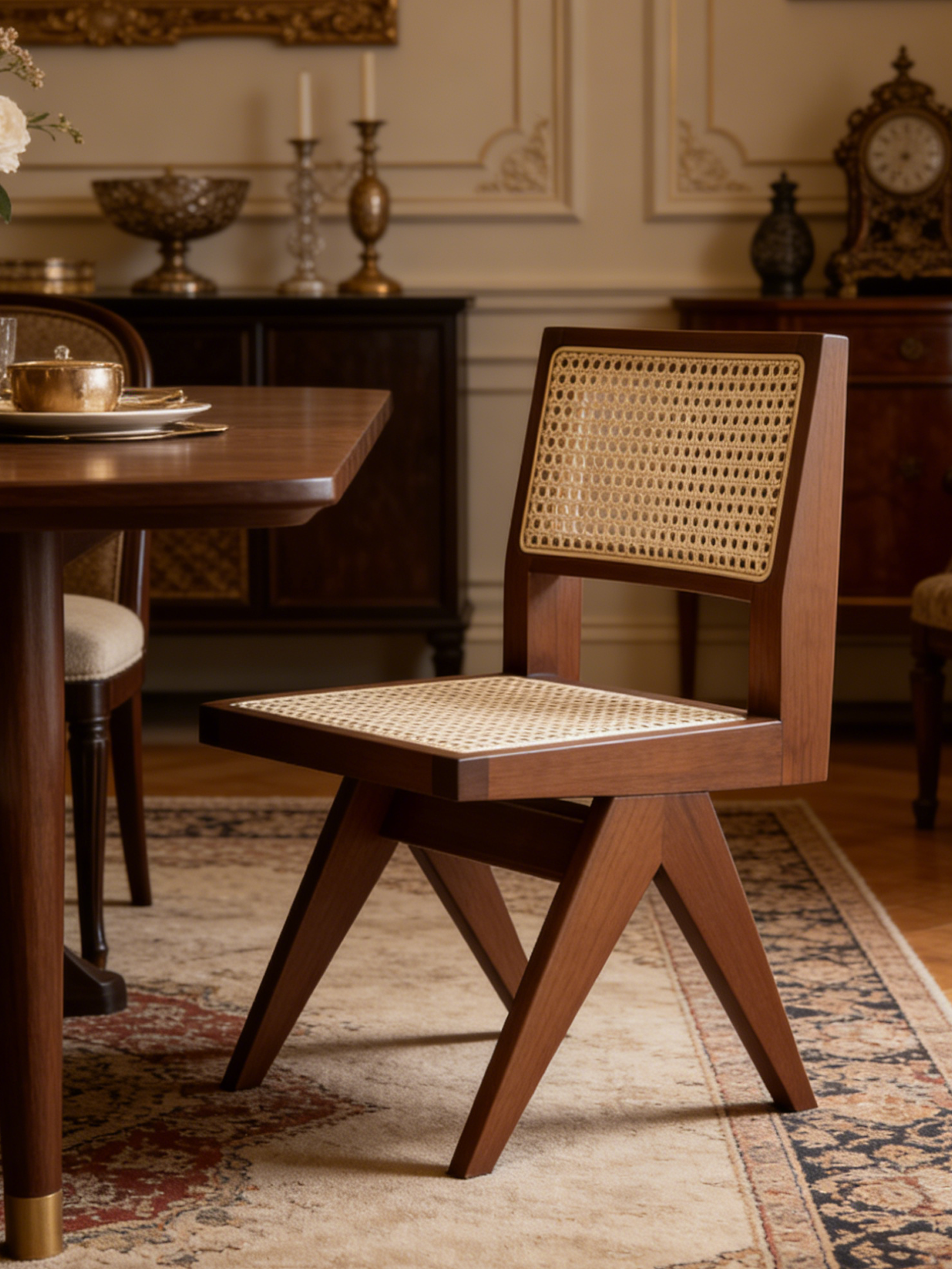 SERATA Walnut Rattan Dining Chair