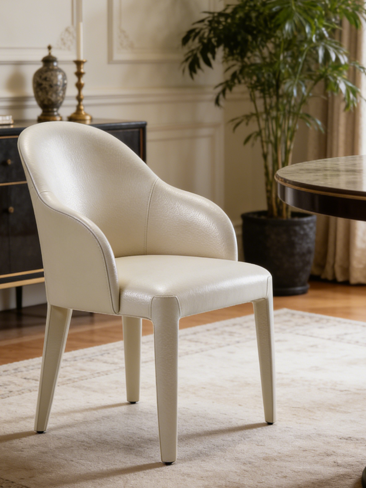 AVINA pearl white Leather Dining Chair