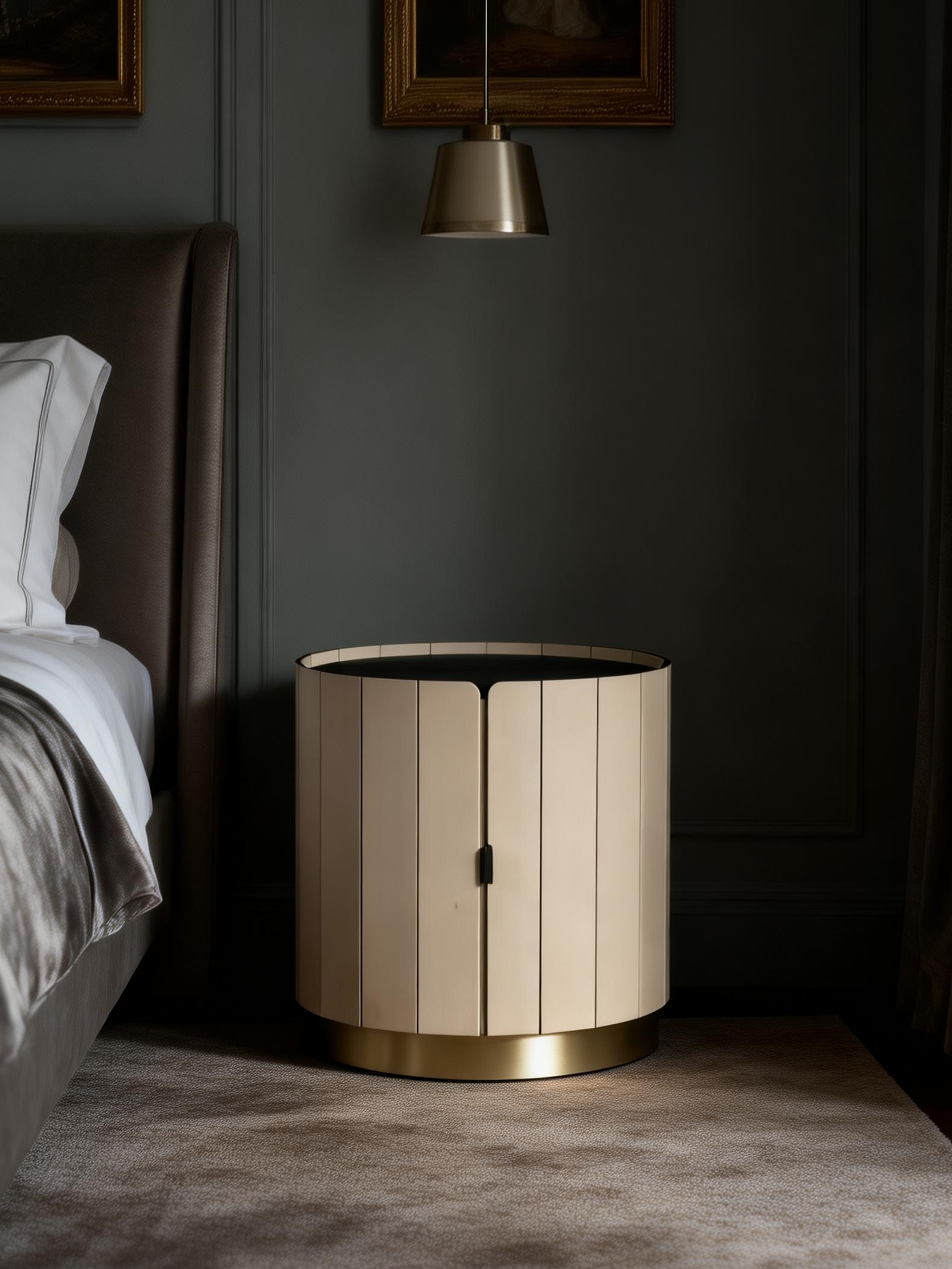 OAKEN Straight-Grain Walnut and Saddle Leather Bedside Table
