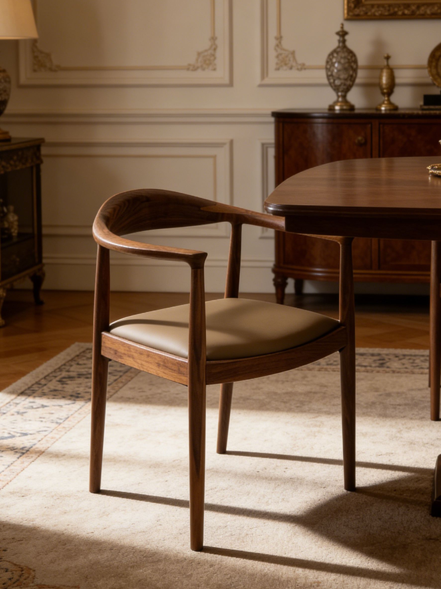 LUNA Black Walnut Vegan Leather Dining Chair with Armrests