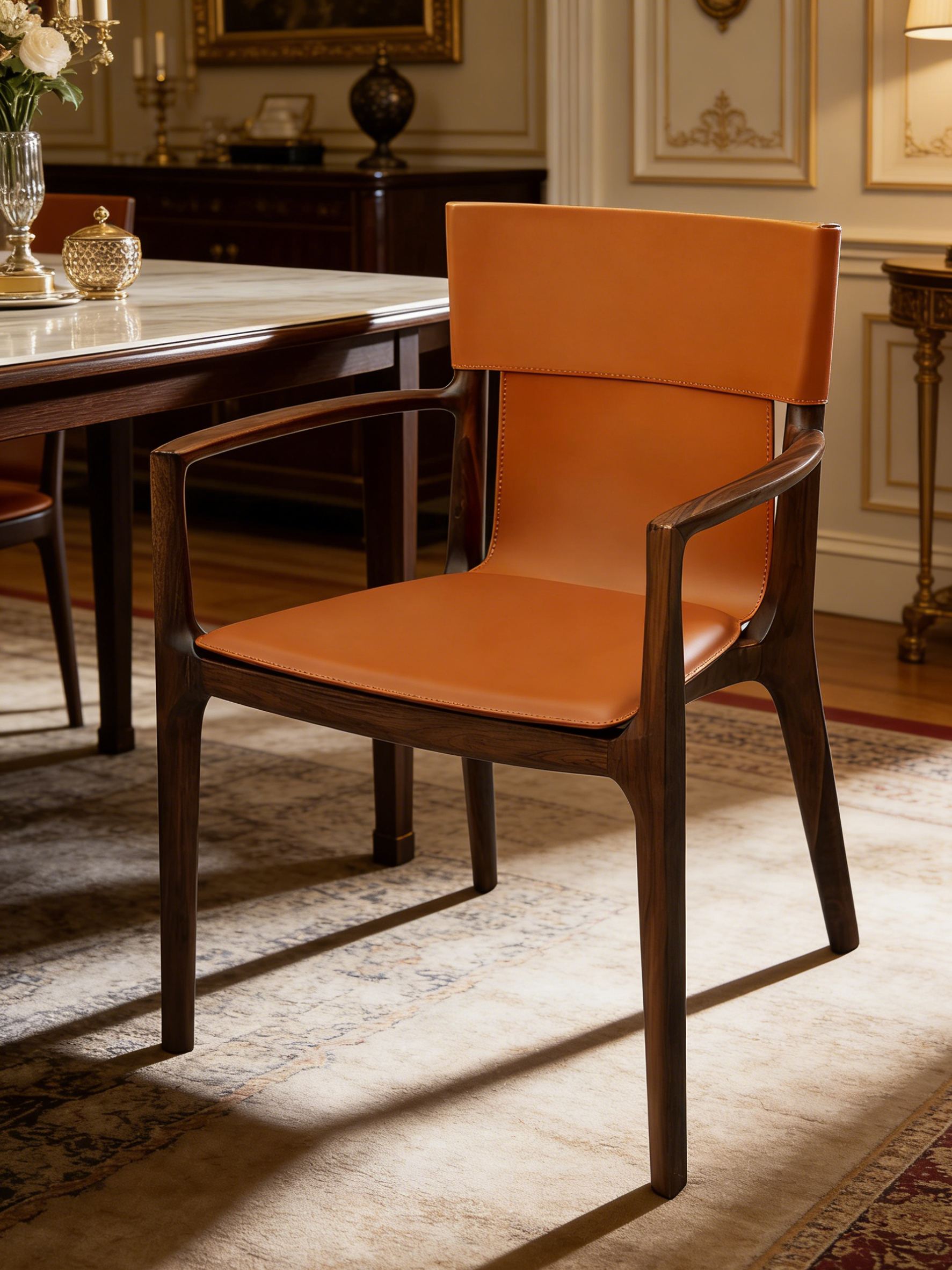 VERONA Black Walnut Saddle Leather Dining Chair with Armrests