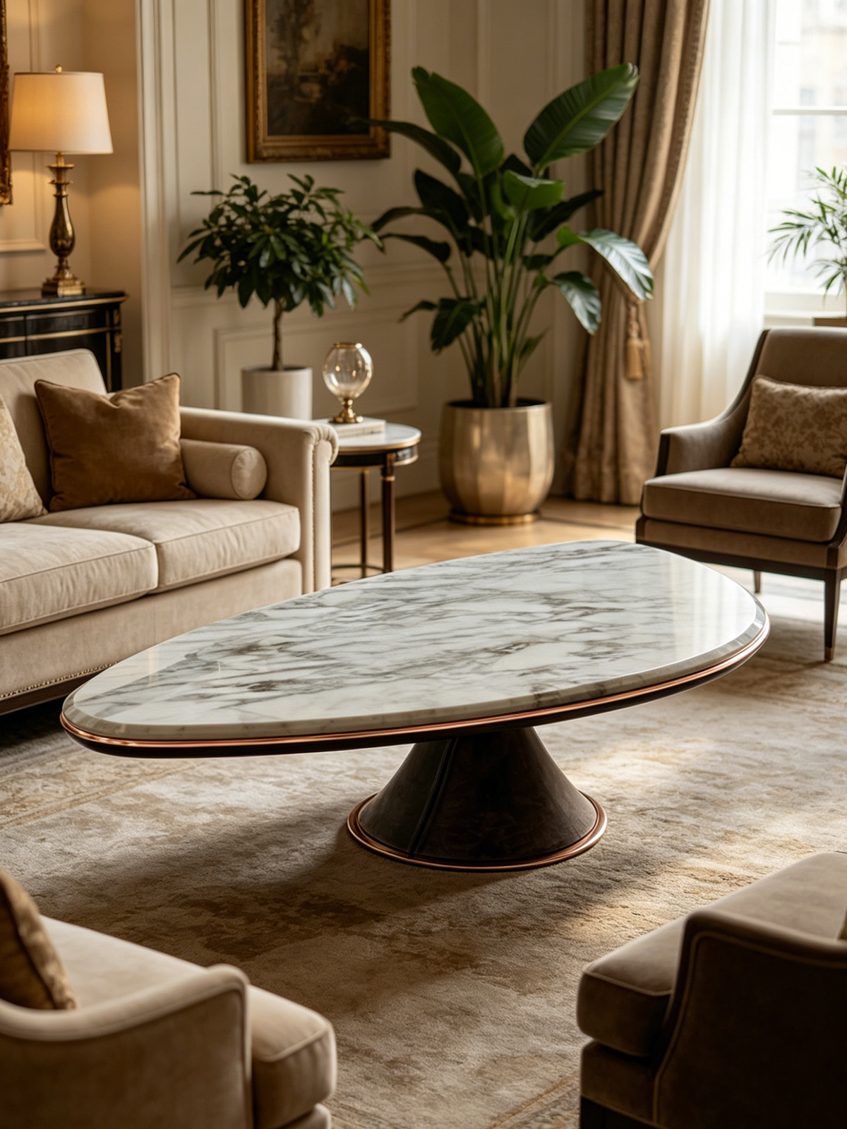 HORIZON Picasso Marble Coffee Table with Pedestal Base