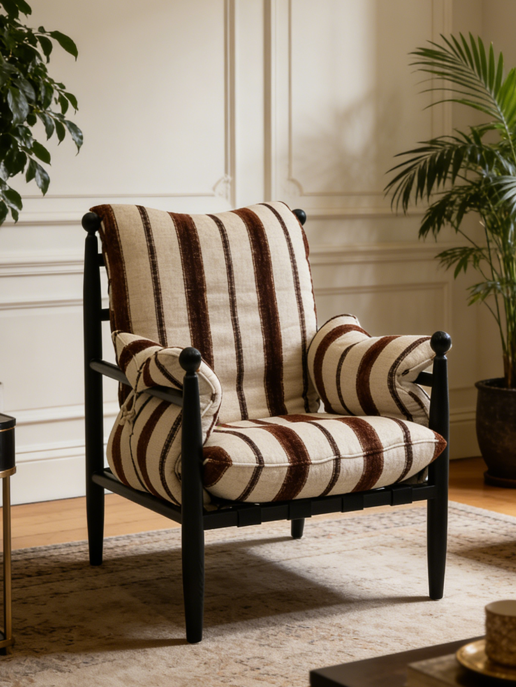 FAUVE Striped Fabric Accent Chair