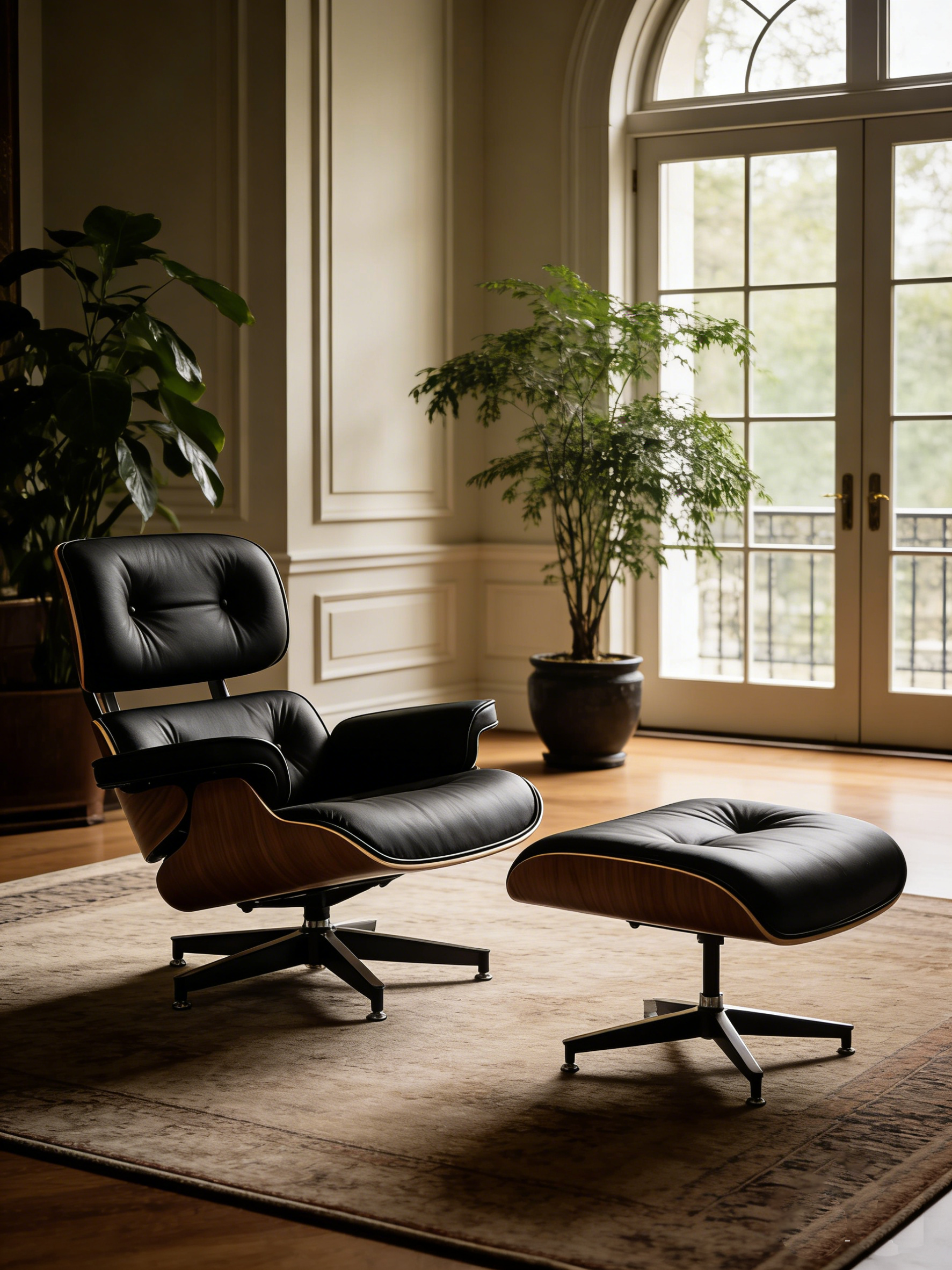 HAVEN Walnut Veneer Leather Lounge Chair & Ottoman