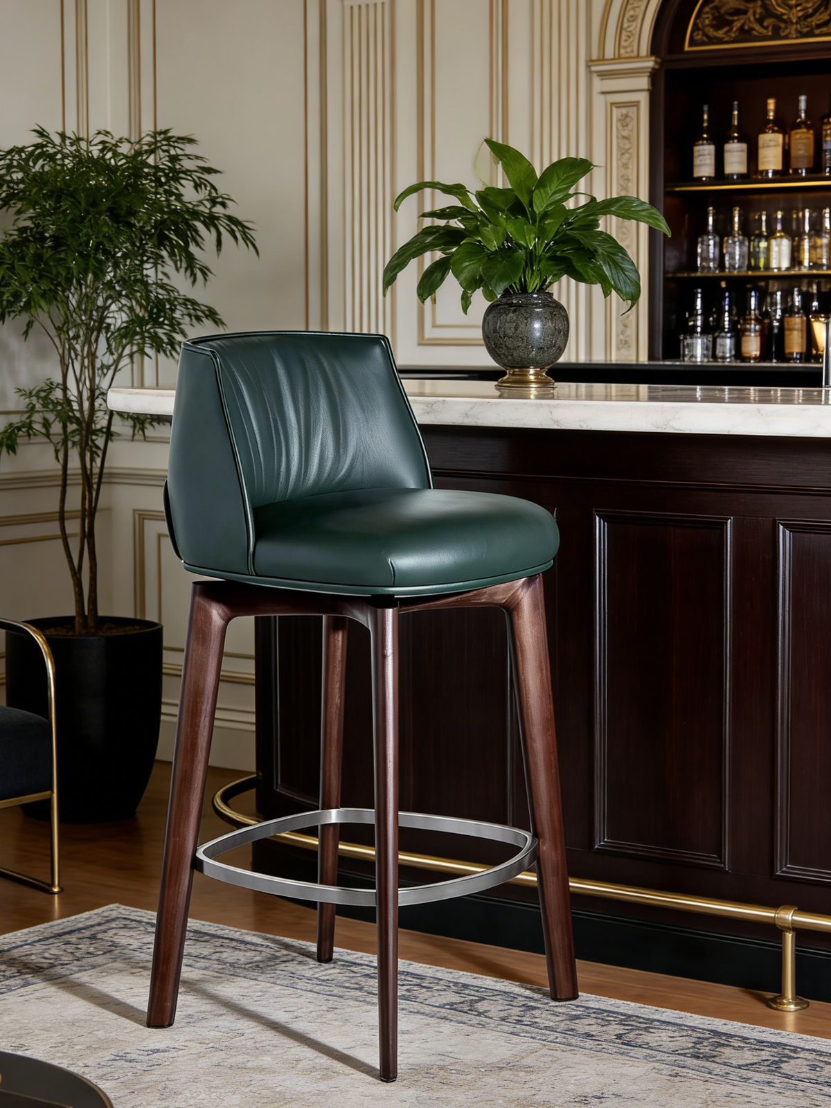 LUCAN Leather & Ash Wood Bar Stool